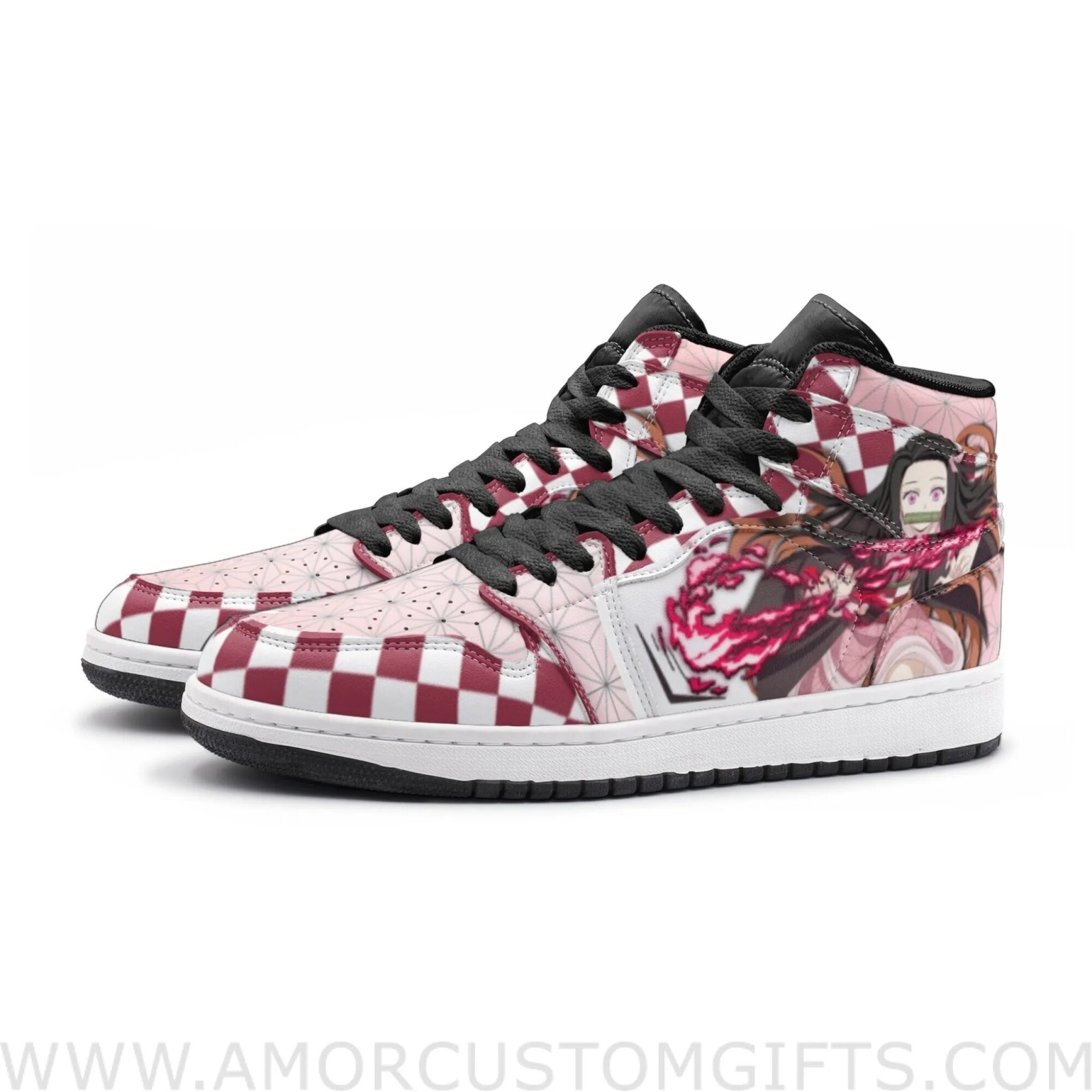 Custom Nezuko Demon Slayer Mid Top Basketball Sneakers Shoes | Personalizable Anime Fan Sneakers