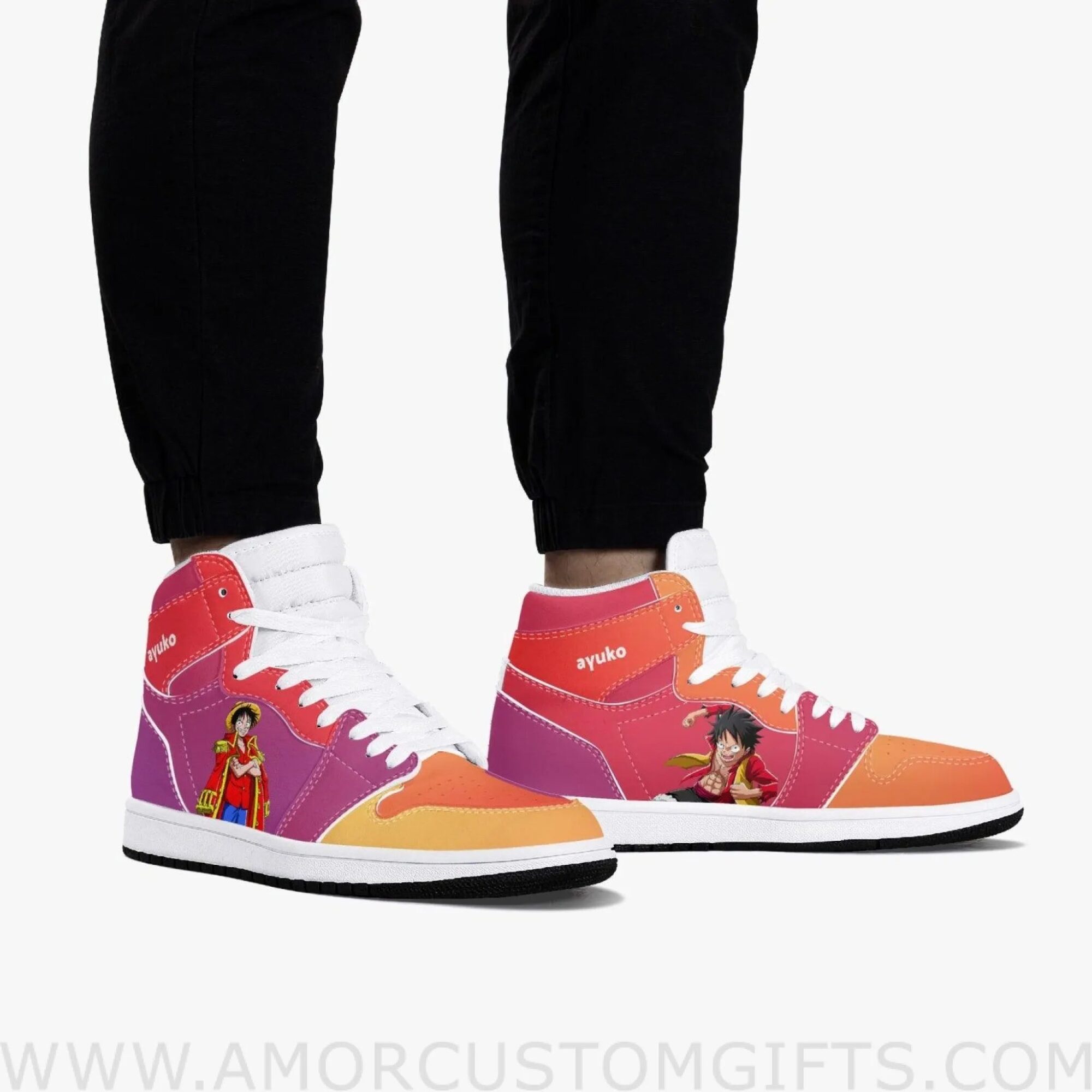 Custom One Piece Luffy Armament Haki JD1 Anime Sneakers Mid 1 Basketball Shoes