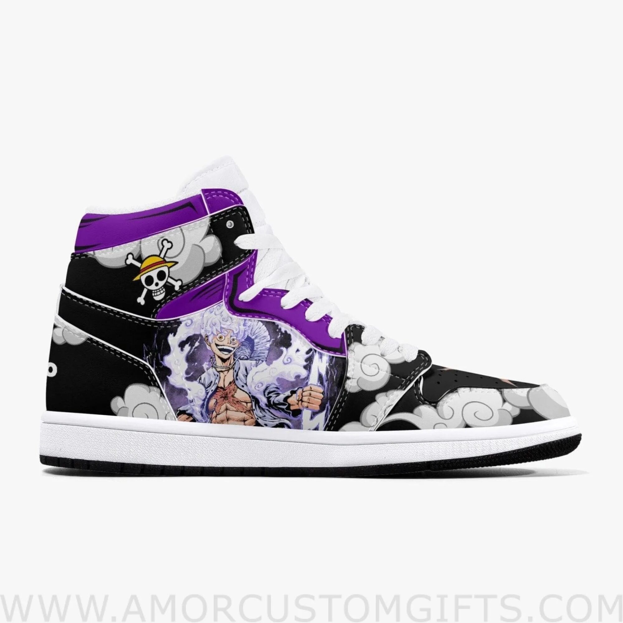 Custom One Piece Luffy Nika JD1 Anime Sneakers Mid 1 Basketball Shoes | Personalized One Piece Fashion Sneakers AZ