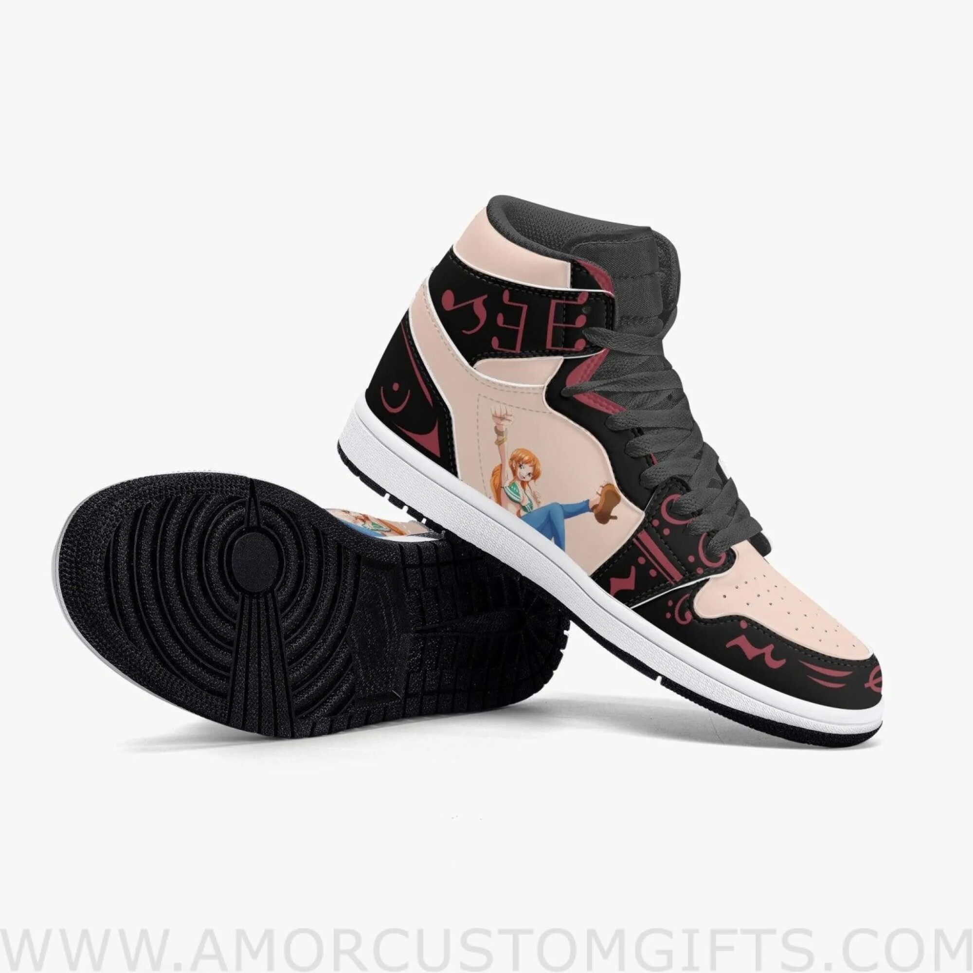 Custom One Piece Nami JD1 Anime Sneakers Mid 1 Basketball Shoes