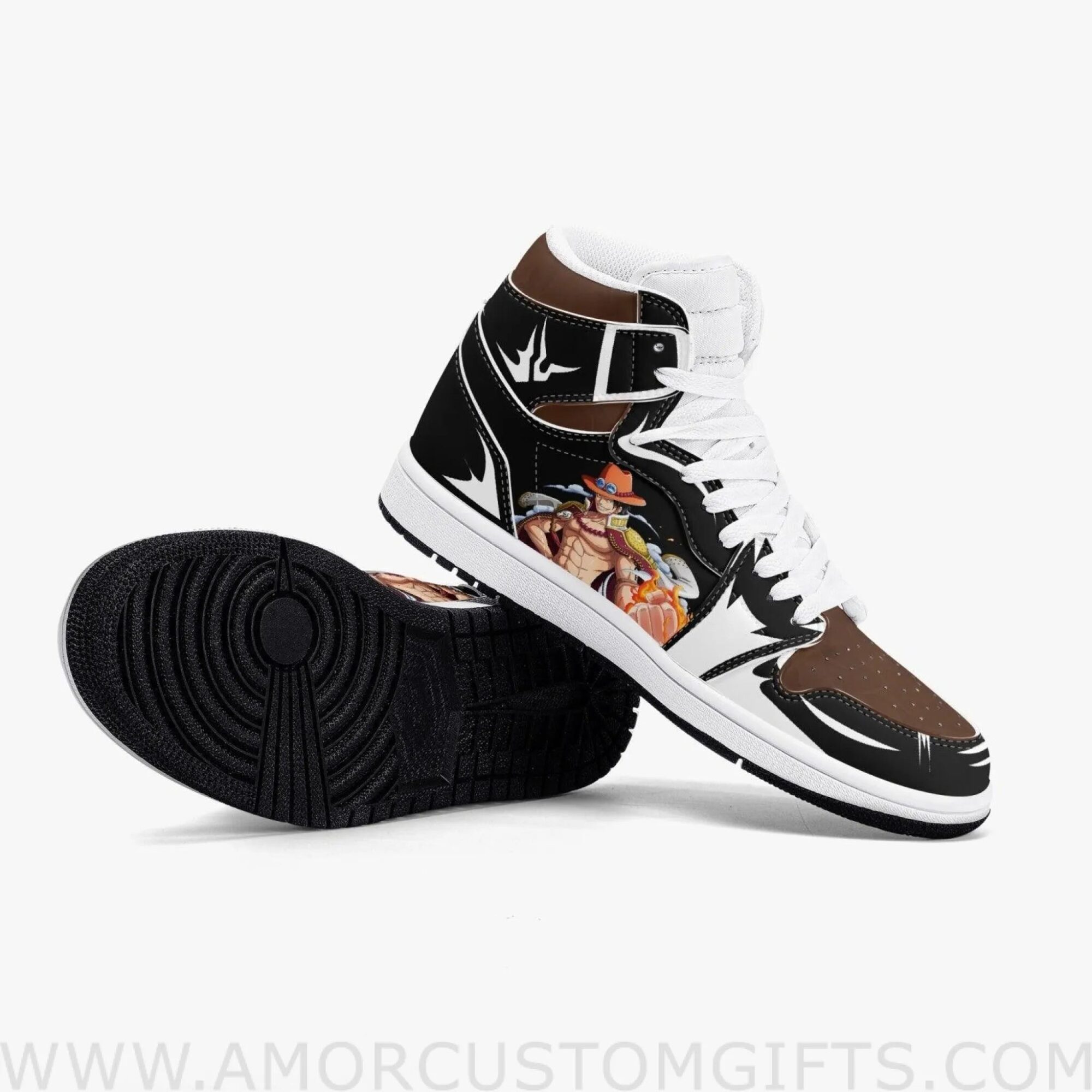 Custom One Piece Portgas D. Ace JD1 Anime Sneakers Mid 1 Basketball Shoes