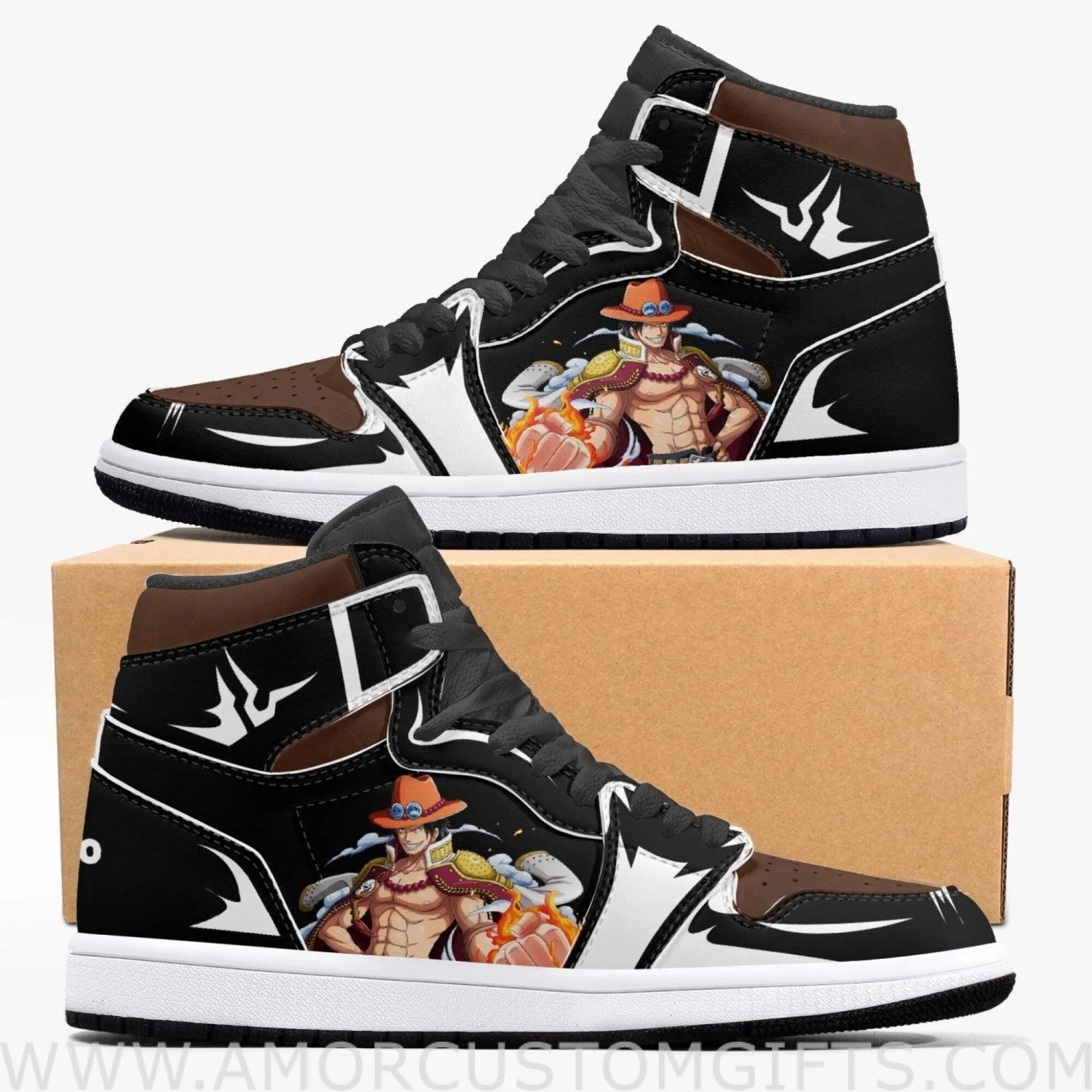 Custom One Piece Portgas D. Ace JD1 Anime Sneakers Mid 1 Basketball Shoes