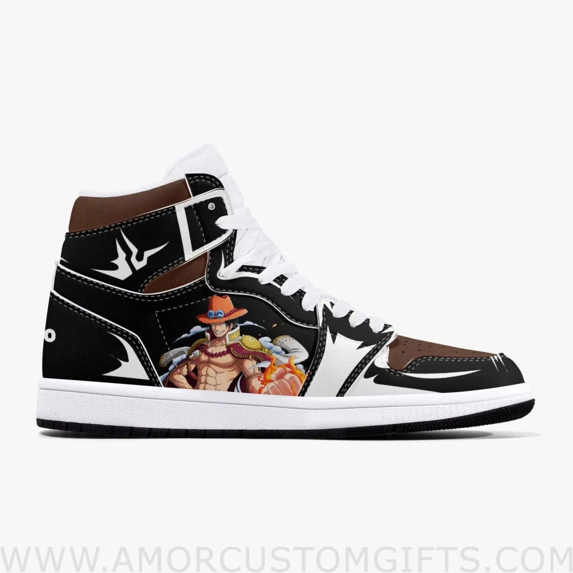 Custom One Piece Portgas D. Ace JD1 Anime Sneakers Mid 1 Basketball Shoes