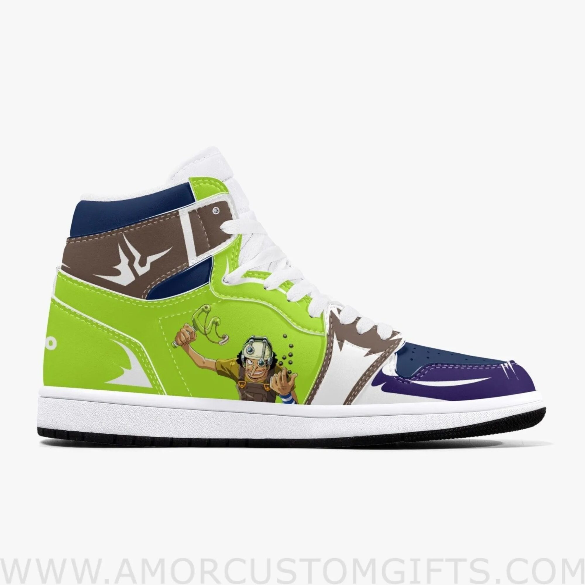 Custom One Piece Usopp JD1 Anime Sneakers Mid 1 Basketball Shoes