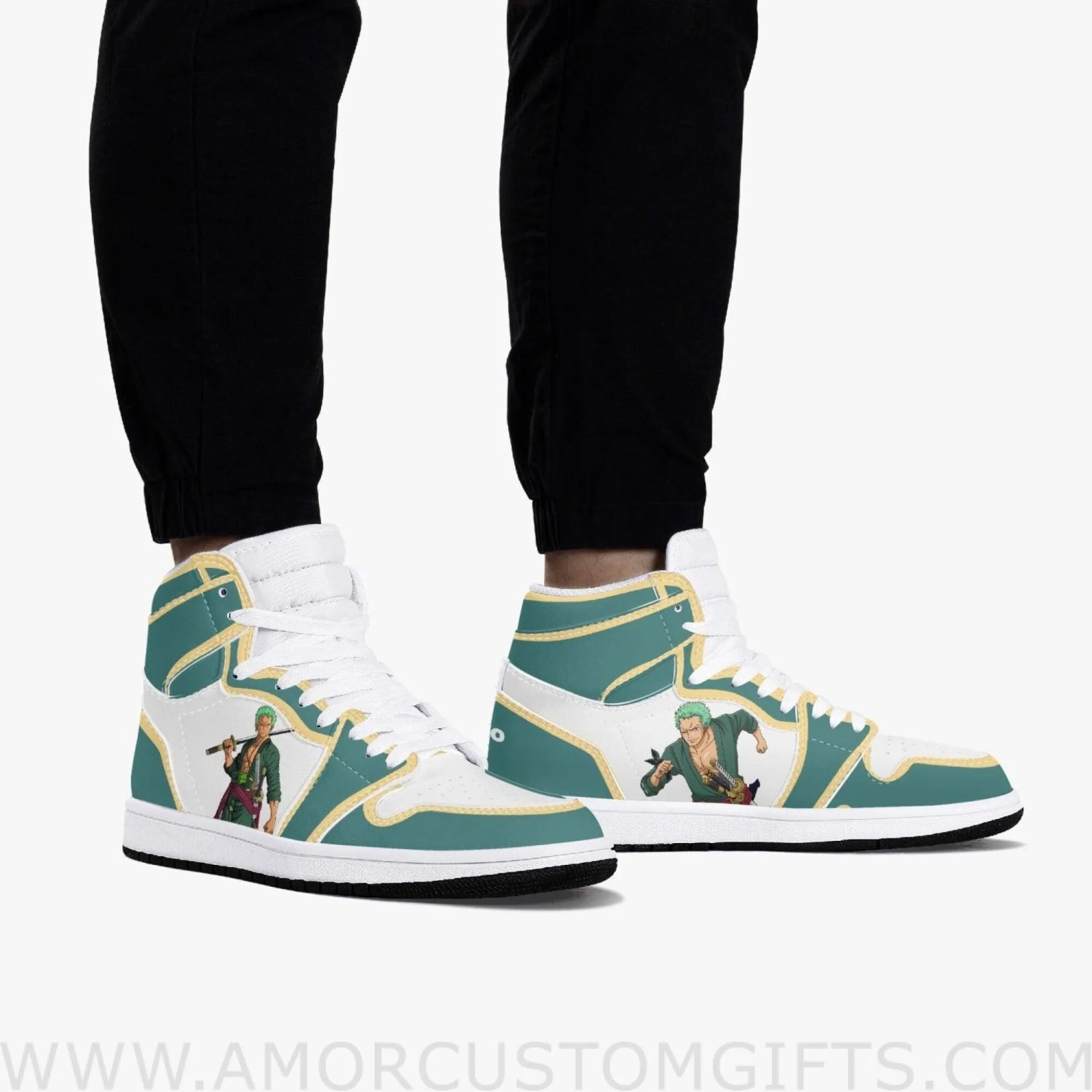 Custom One Piece Zoro JD1 Anime Sneakers Mid 1 Basketball Shoes