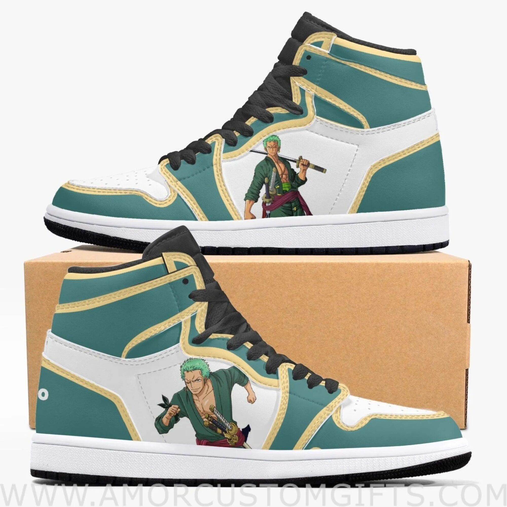 Custom One Piece Zoro JD1 Anime Sneakers Mid 1 Basketball Shoes