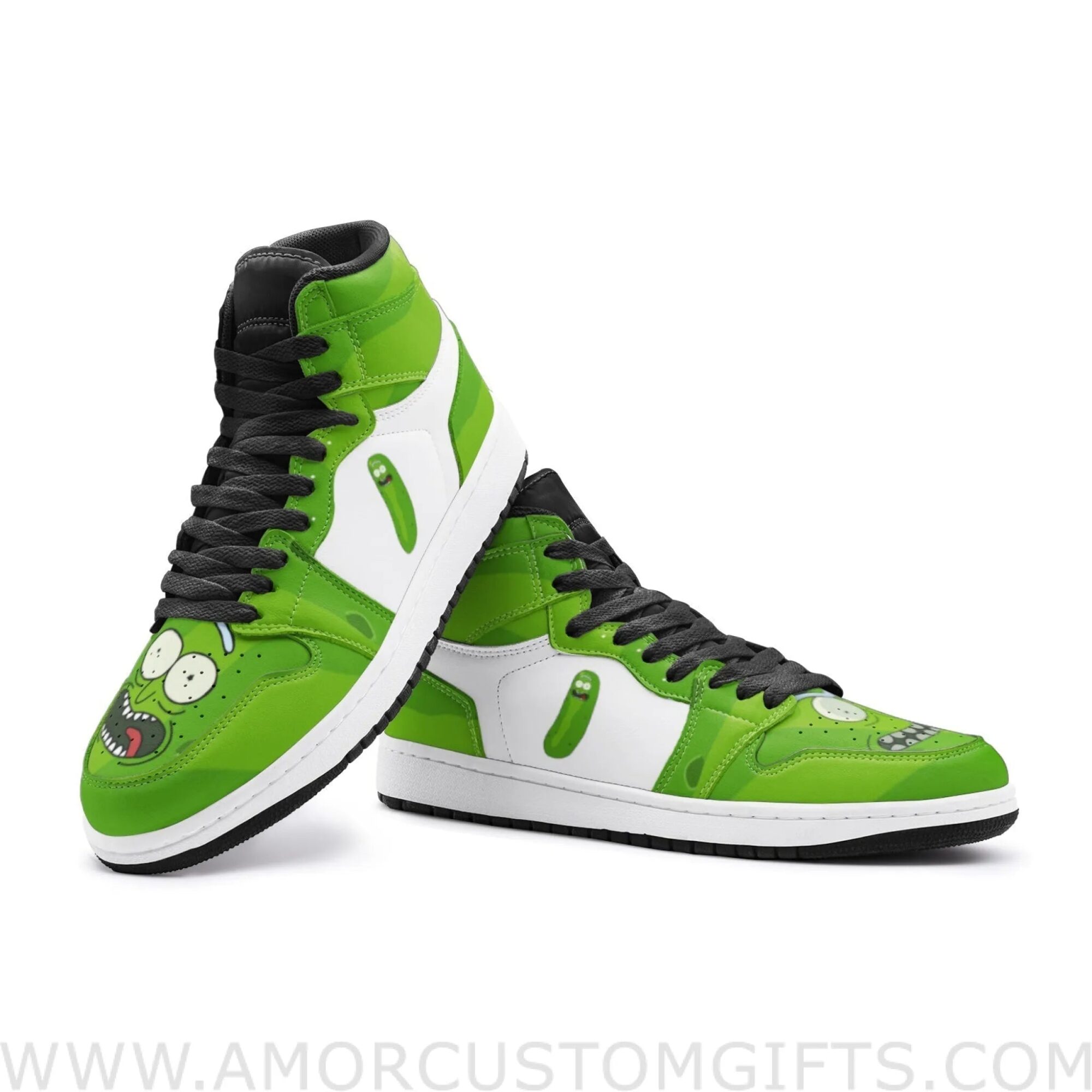 Custom Pickle Rick Face Rick and Morty Mid Top Basketball Sneakers Shoes | Personalizable Anime Fan Sneakers