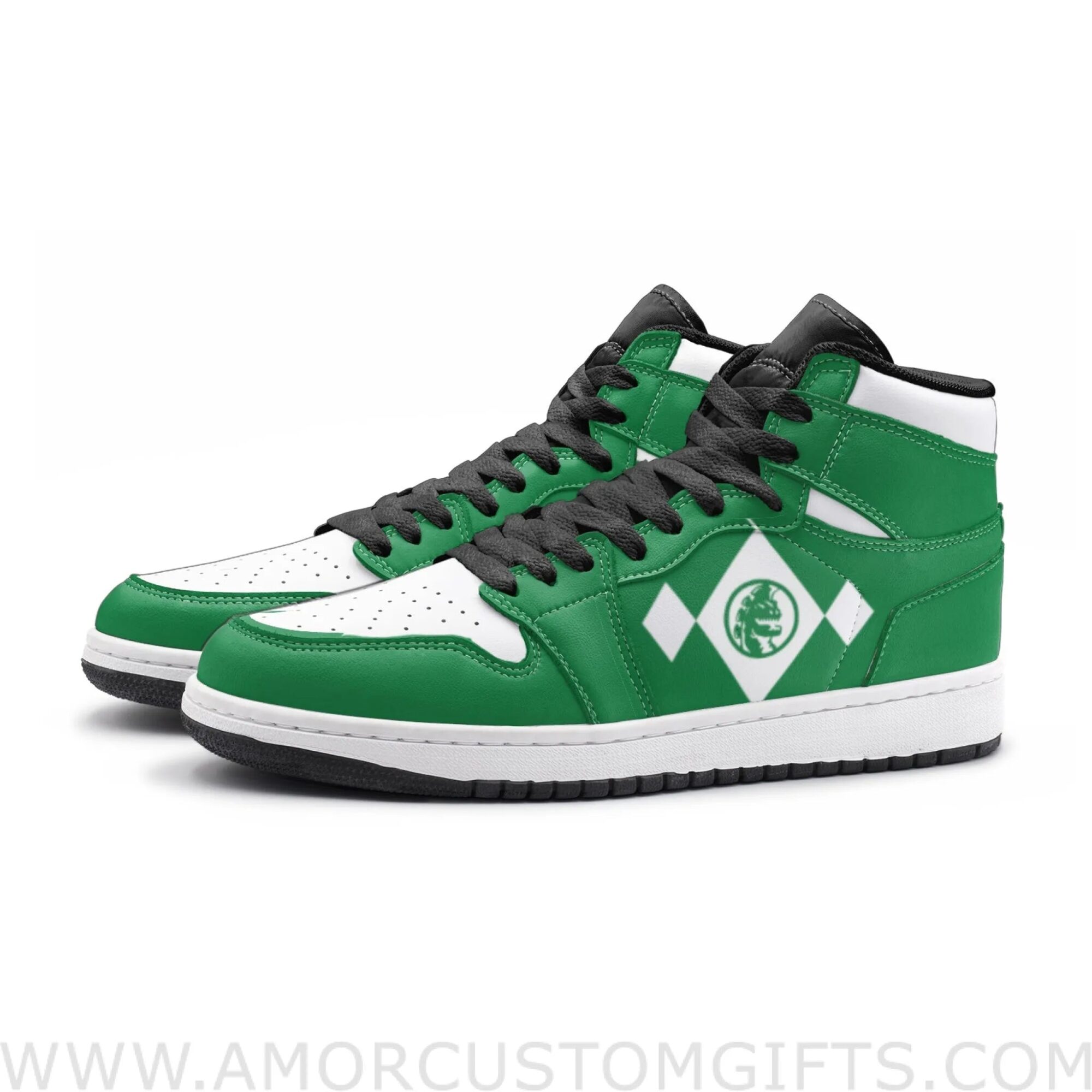 Custom Power Rangers Green V2 Mid Top Basketball Sneakers Shoes | Personalizable Anime Fan Sneakers