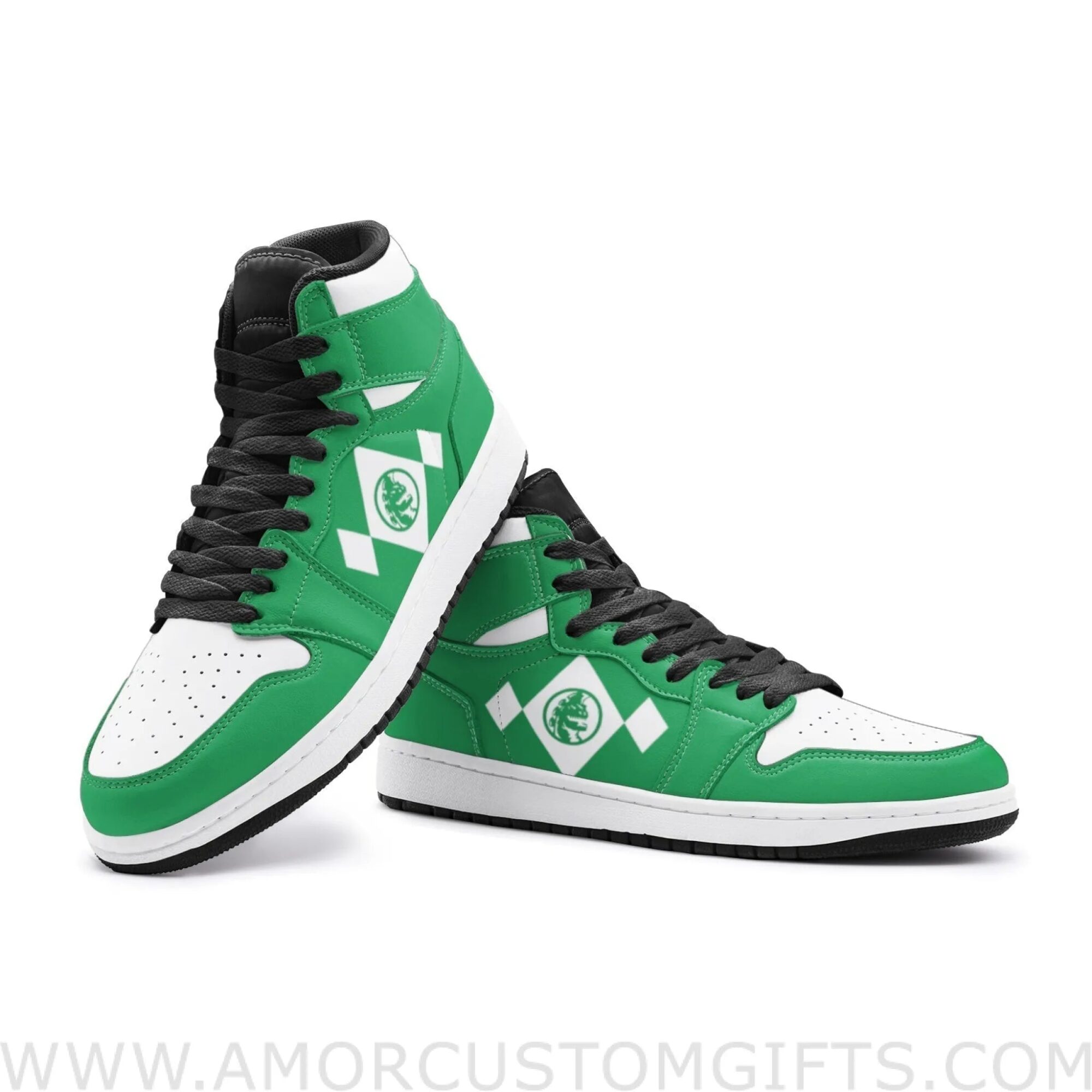 Custom Power Rangers Green V2 Mid Top Basketball Sneakers Shoes | Personalizable Anime Fan Sneakers