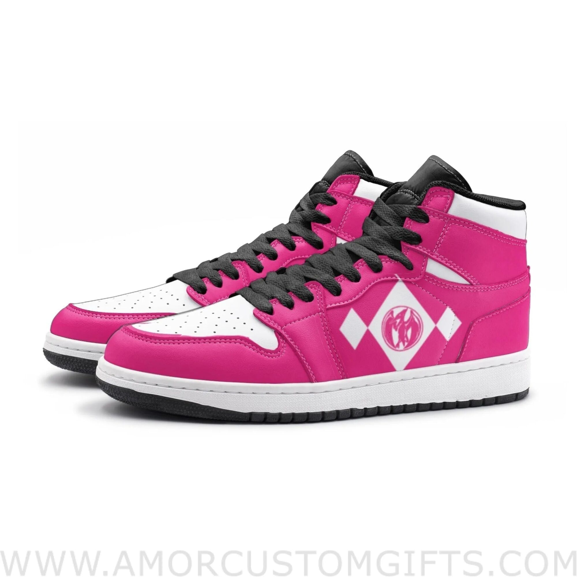 Custom Power Rangers Pink V2 Mid Top Basketball Sneakers Shoes | Personalizable Anime Fan Sneakers