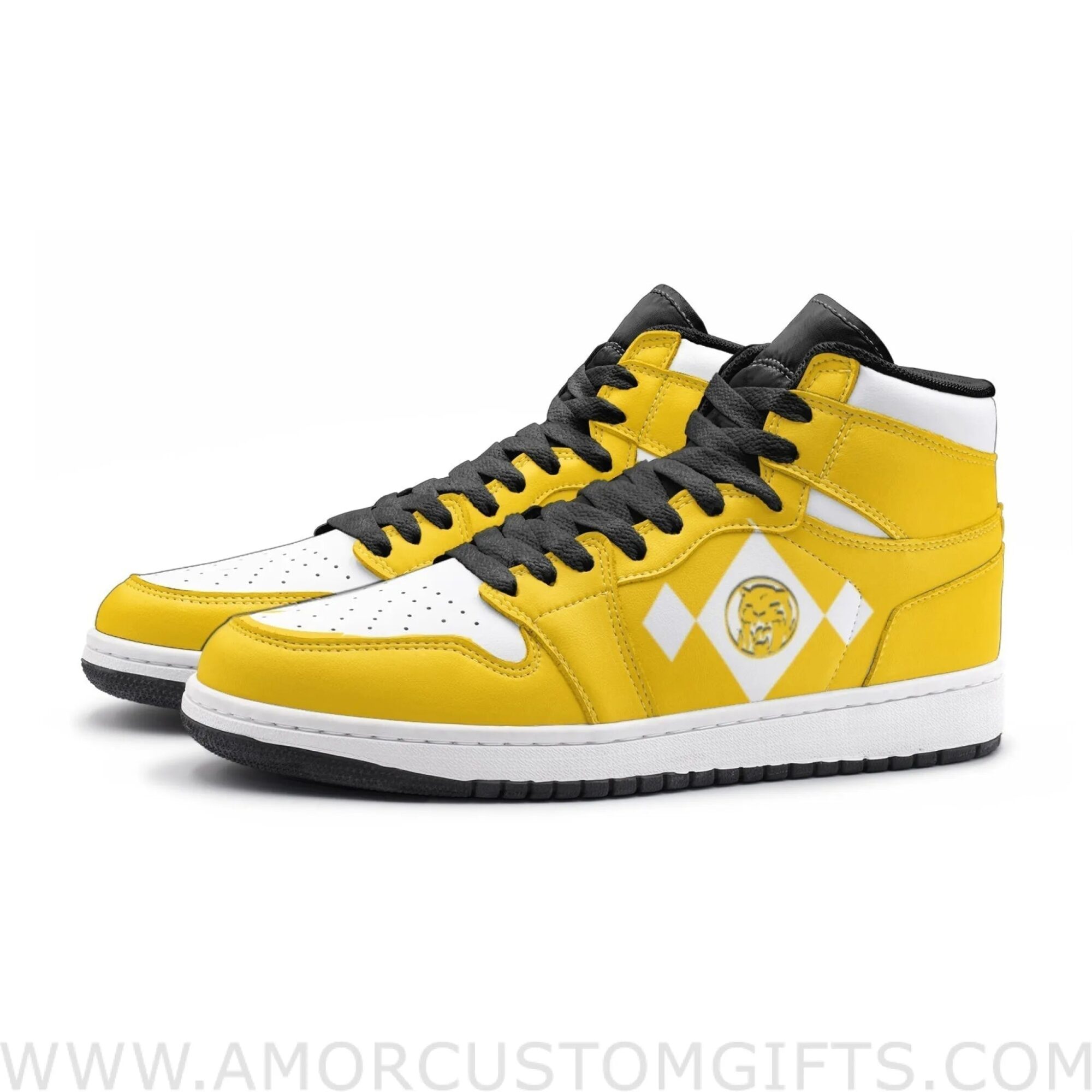 Custom Power Rangers Yellow V2 Mid Top Basketball Sneakers Shoes | Personalizable Anime Fan Sneakers