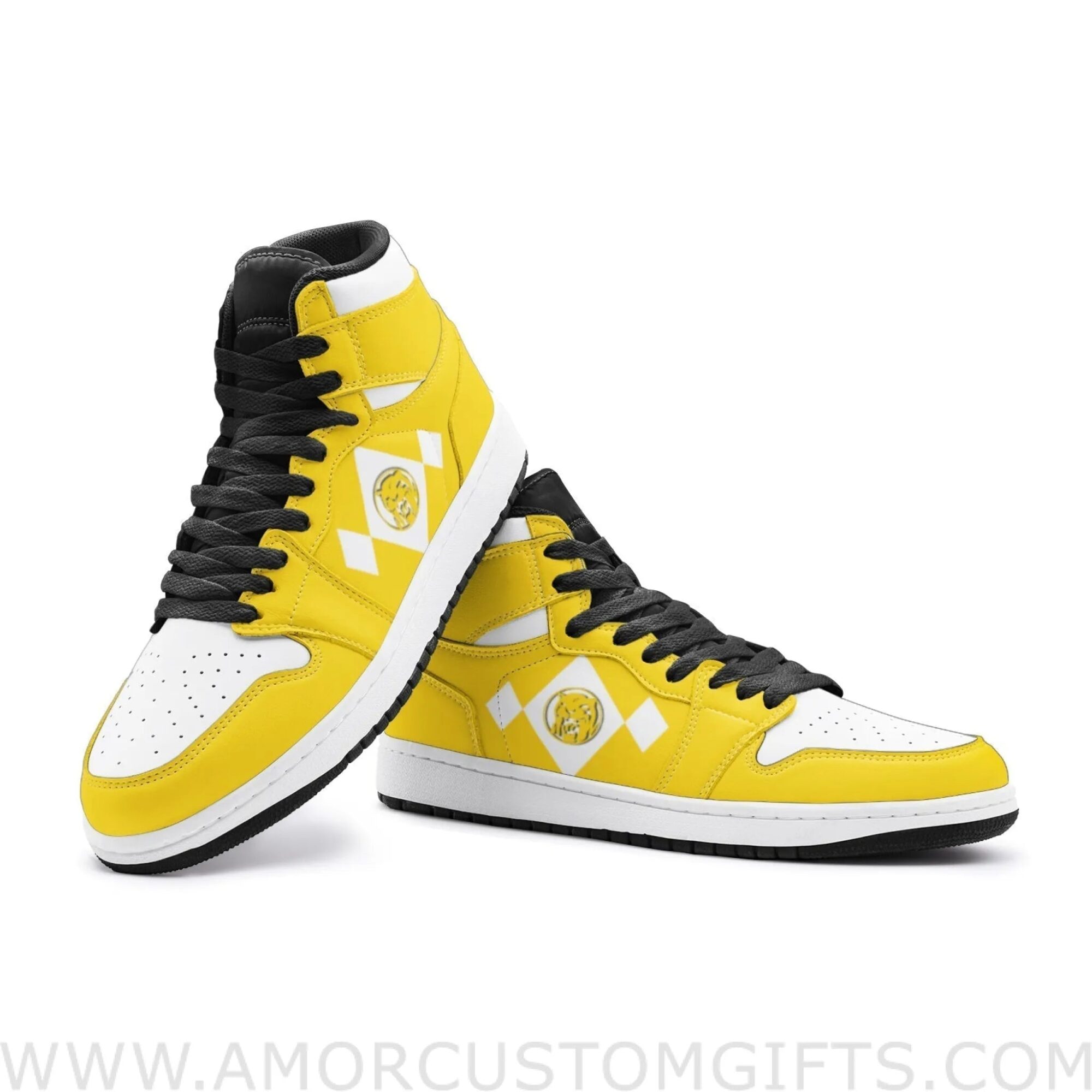 Custom Power Rangers Yellow V2 Mid Top Basketball Sneakers Shoes | Personalizable Anime Fan Sneakers