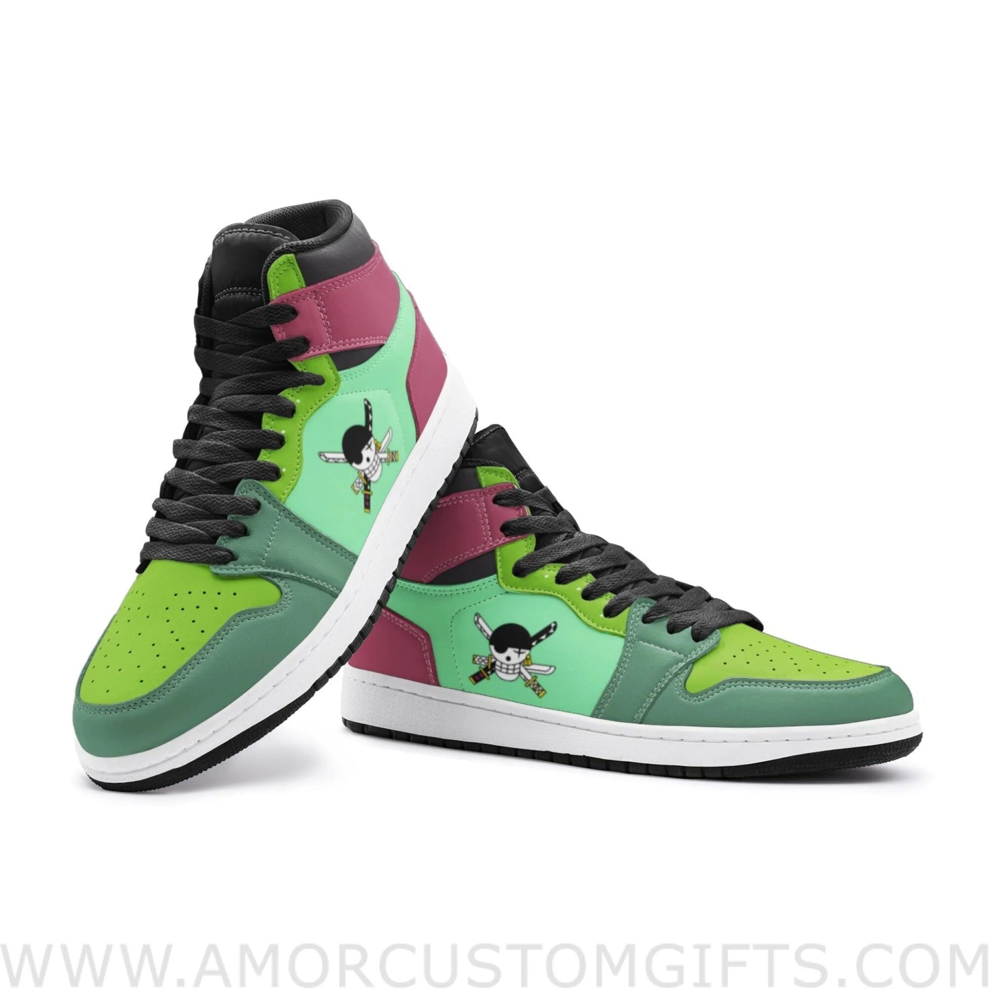 Custom Roronoa Zoro One Piece Mid Top Basketball Sneakers Shoes | Personalizable Anime Fan Sneakers