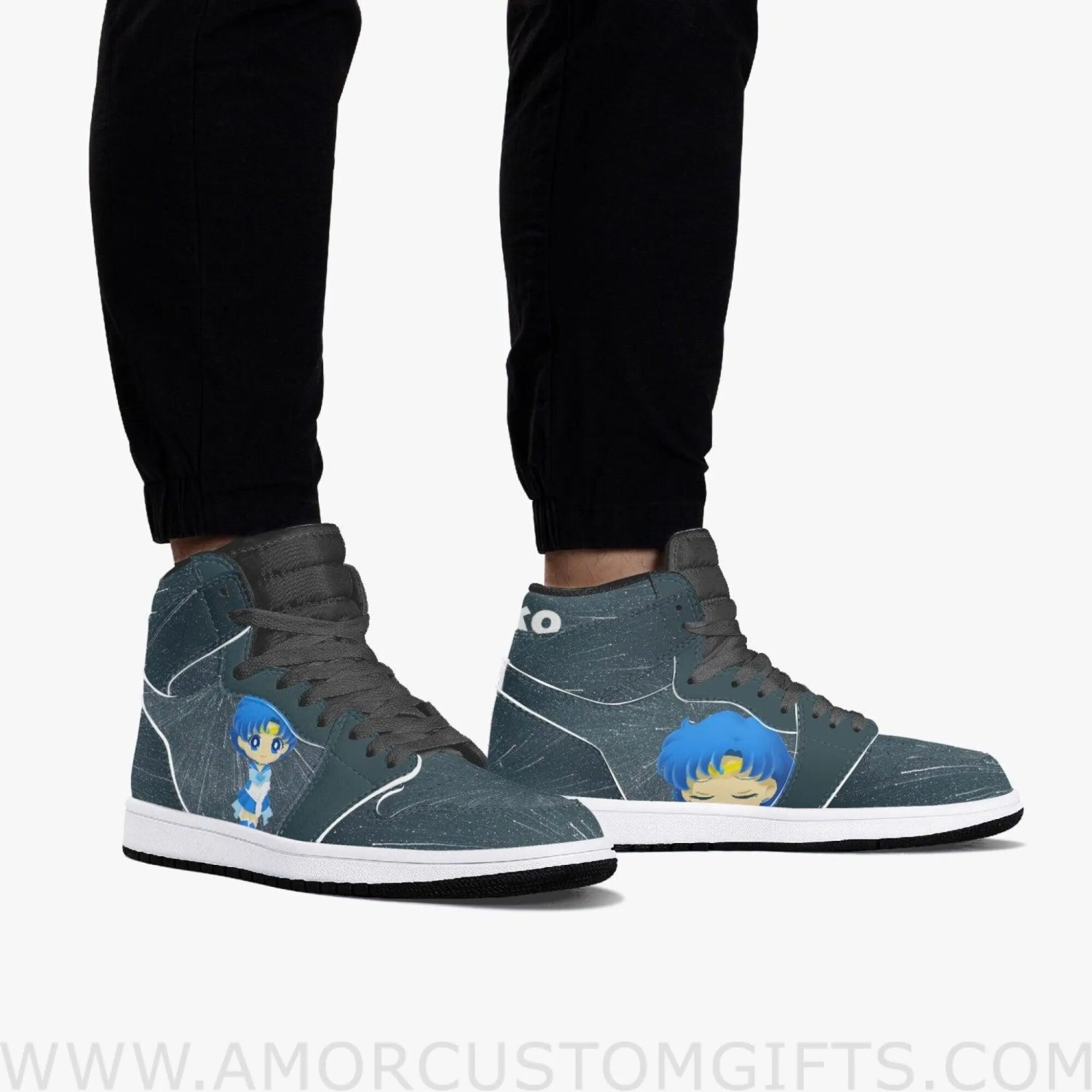 Custom Sailor Moon Sailor Mercury JD1 Anime Sneakers Mid 1 Basketball Shoes