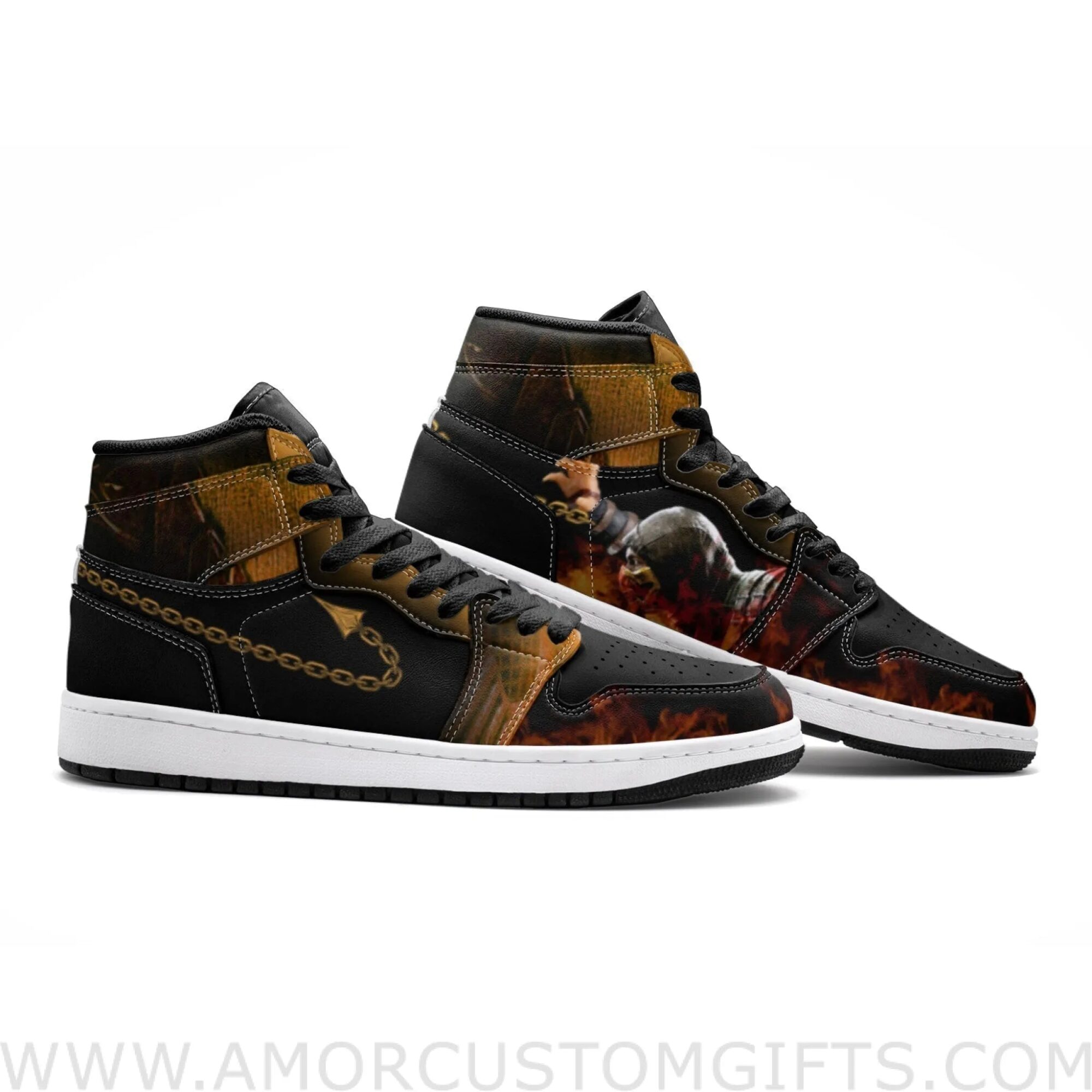 Custom Scorpion Mortal Kombat Mid Top Basketball Sneakers Shoes | Personalizable Anime Fan Sneakers