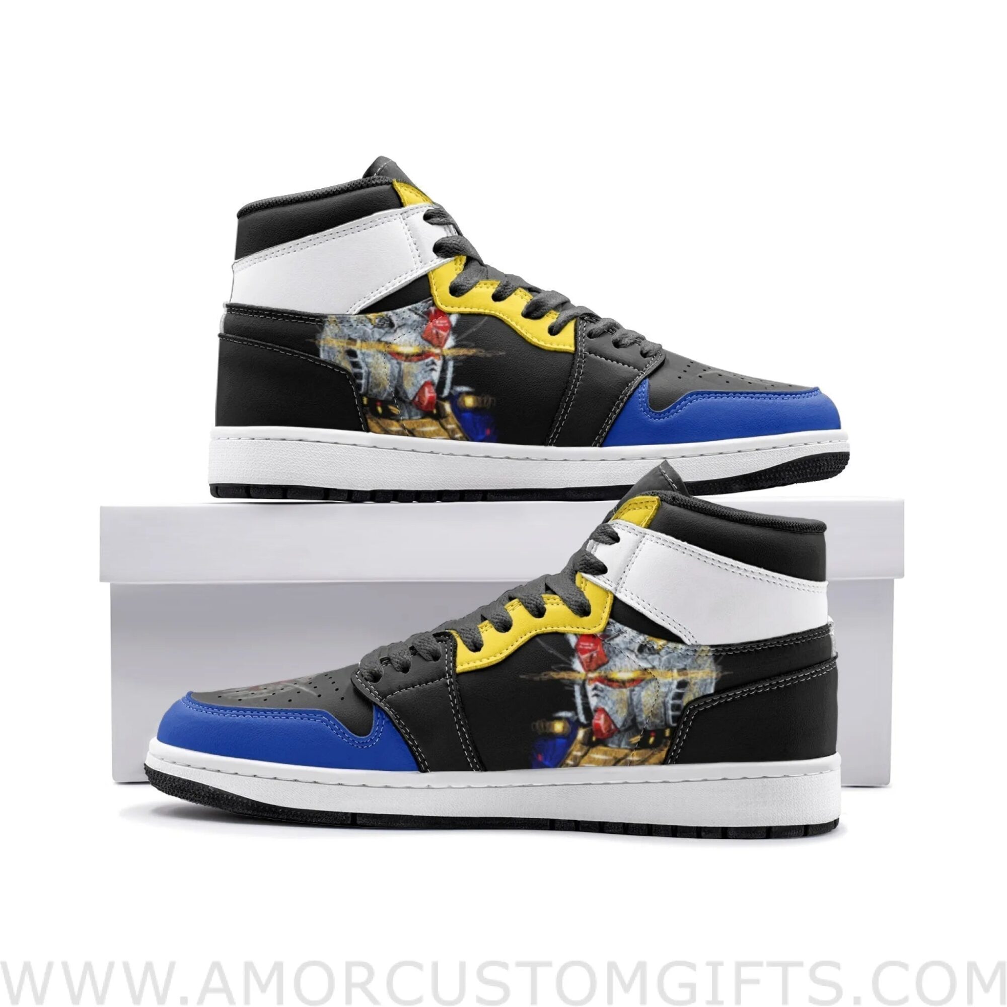 Custom Scribble RX-78 Gundam Mid Top Basketball Sneakers Shoes | Personalizable Anime Fan Sneakers