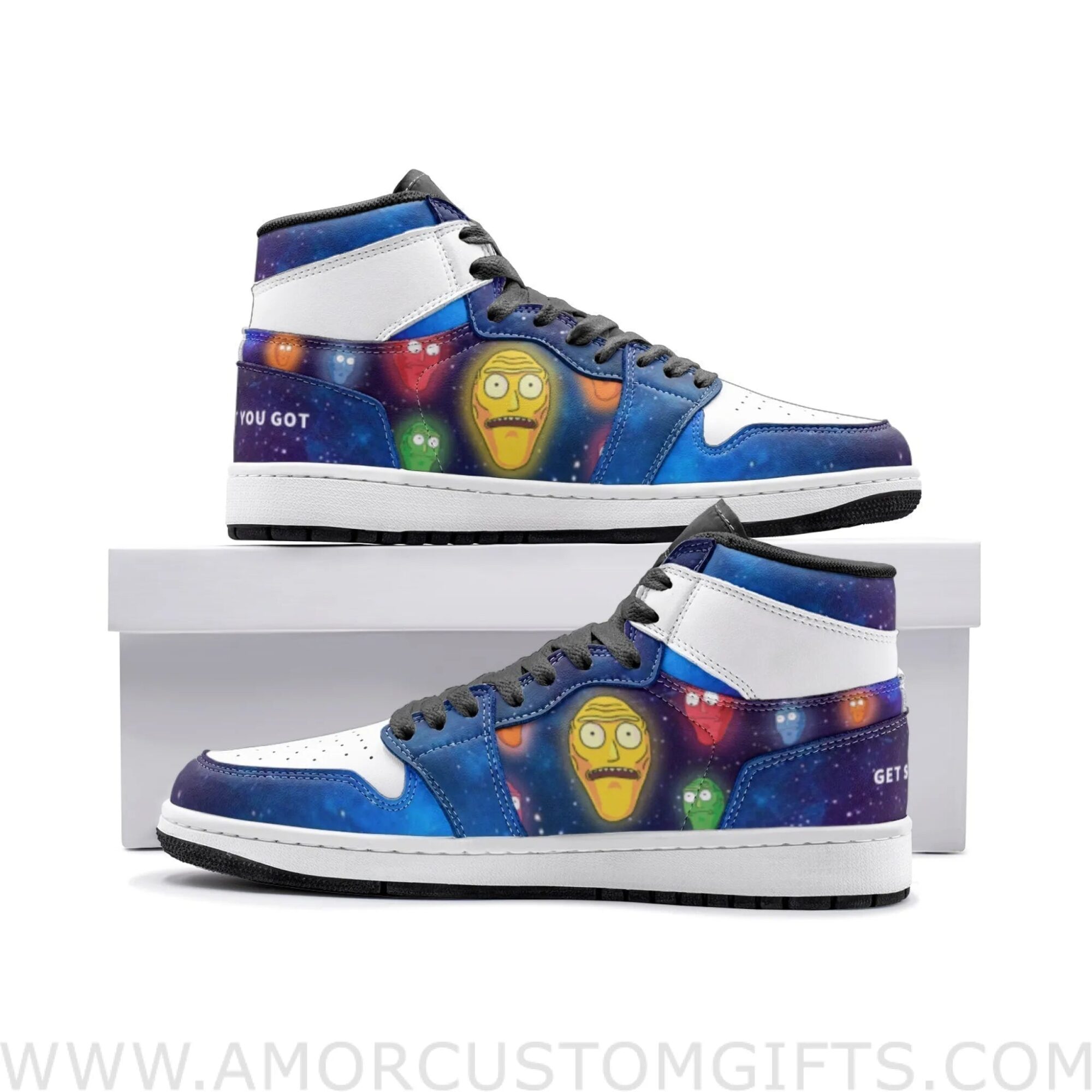 Custom Show Me What You Got Rick and Morty Mid Top Basketball Sneakers Shoes | Personalizable Anime Fan Sneakers