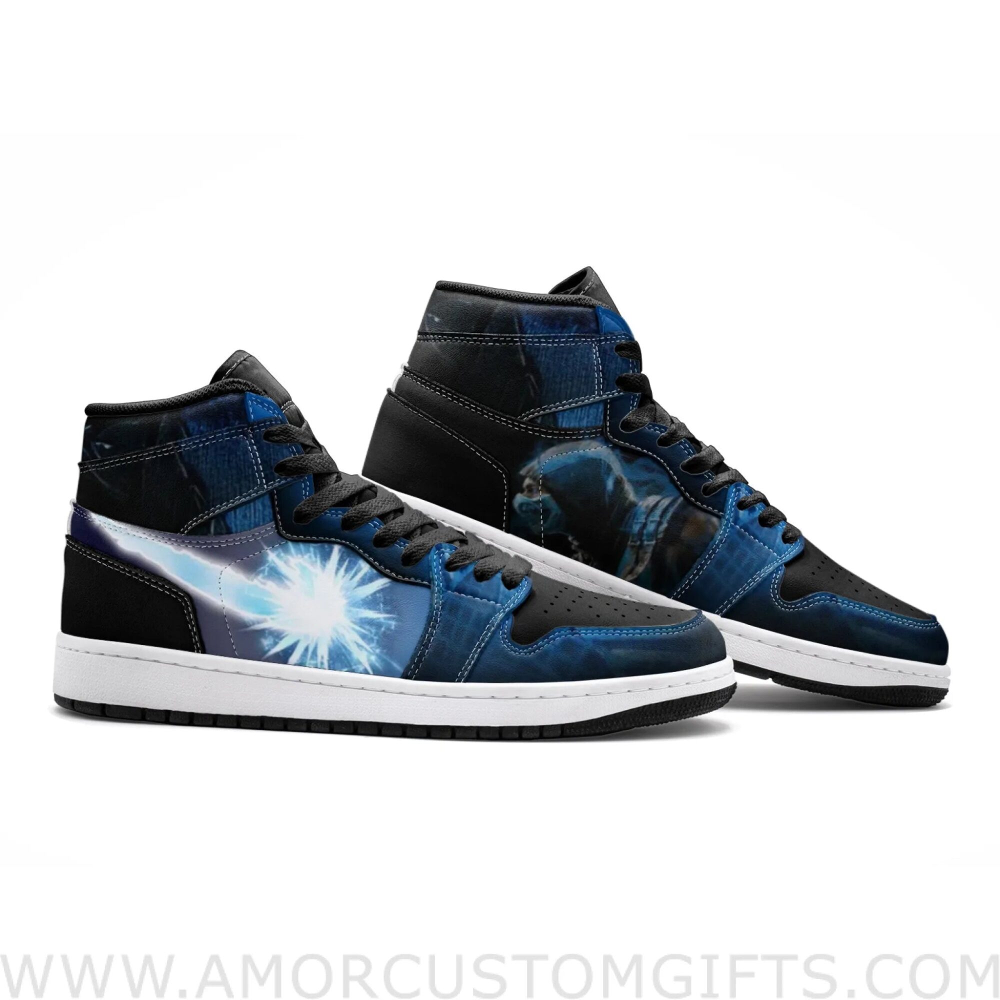 Custom Sub Zero Mortal Kombat Mid Top Basketball Sneakers Shoes | Personalizable Anime Fan Sneakers