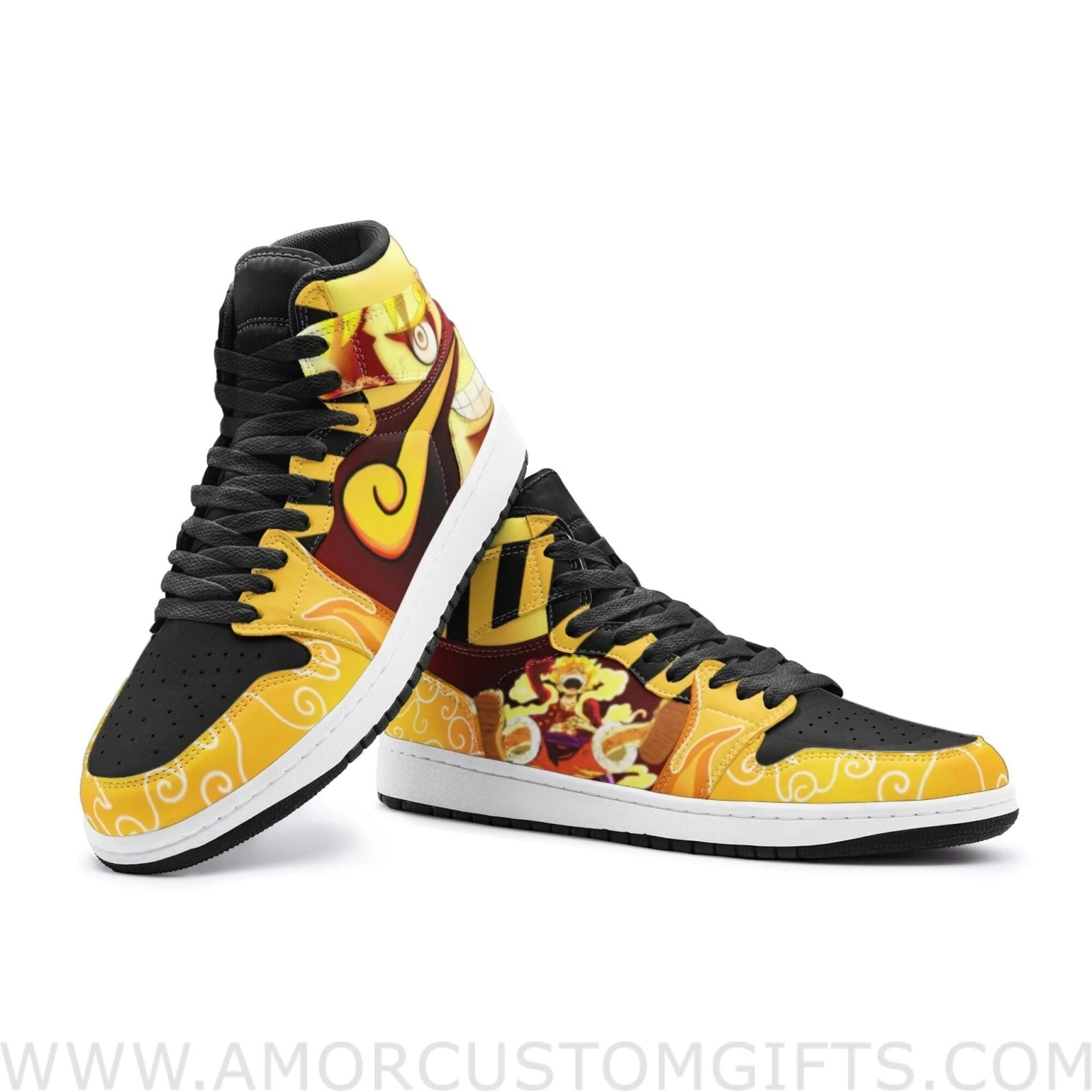 Custom Sun God Luffy One Piece V2 Mid Top Basketball Sneakers Shoes | Personalizable Anime Fan Sneakers