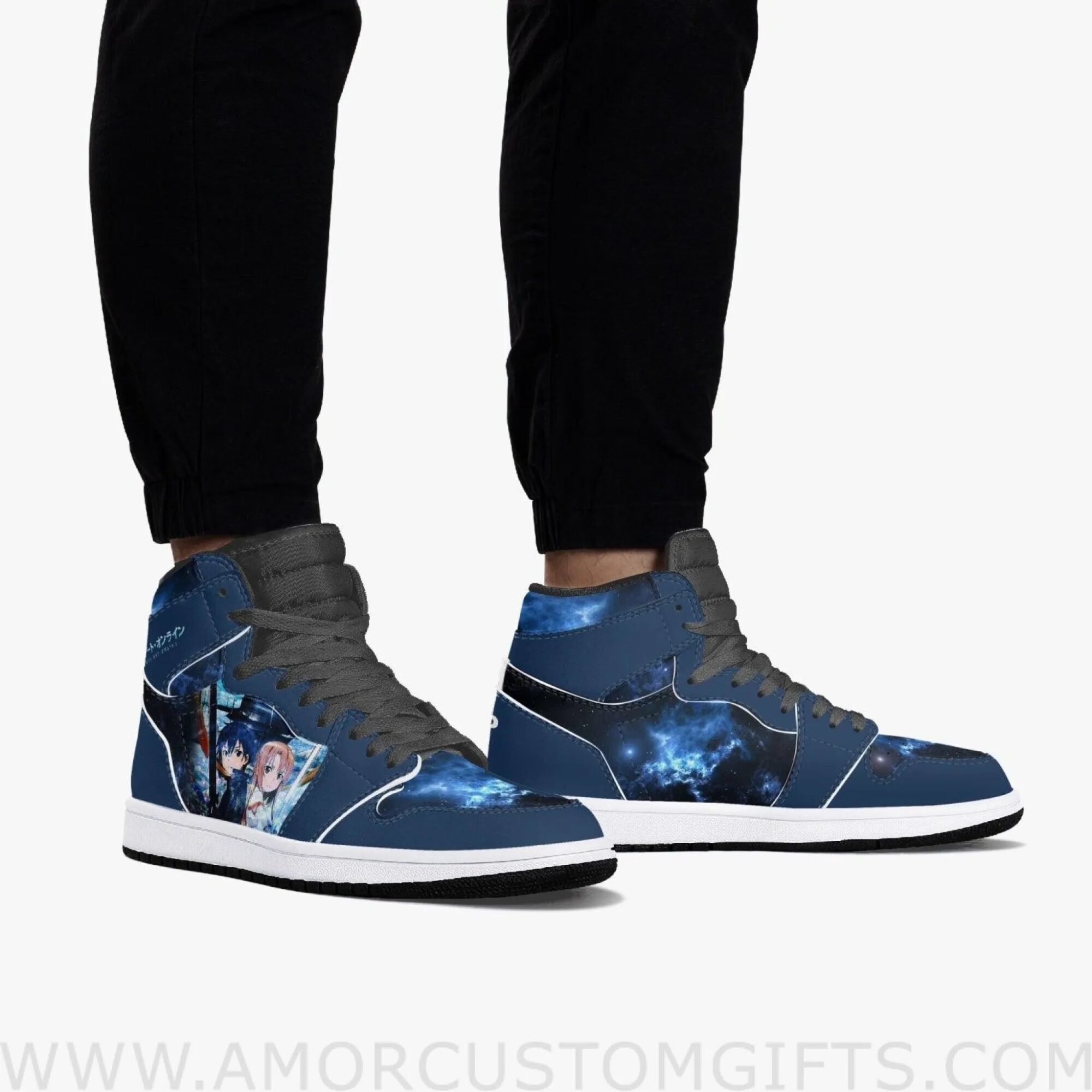 Custom Sword Art Online Kirito and Asuna JD1 Anime Sneakers Mid 1 Basketball Shoes