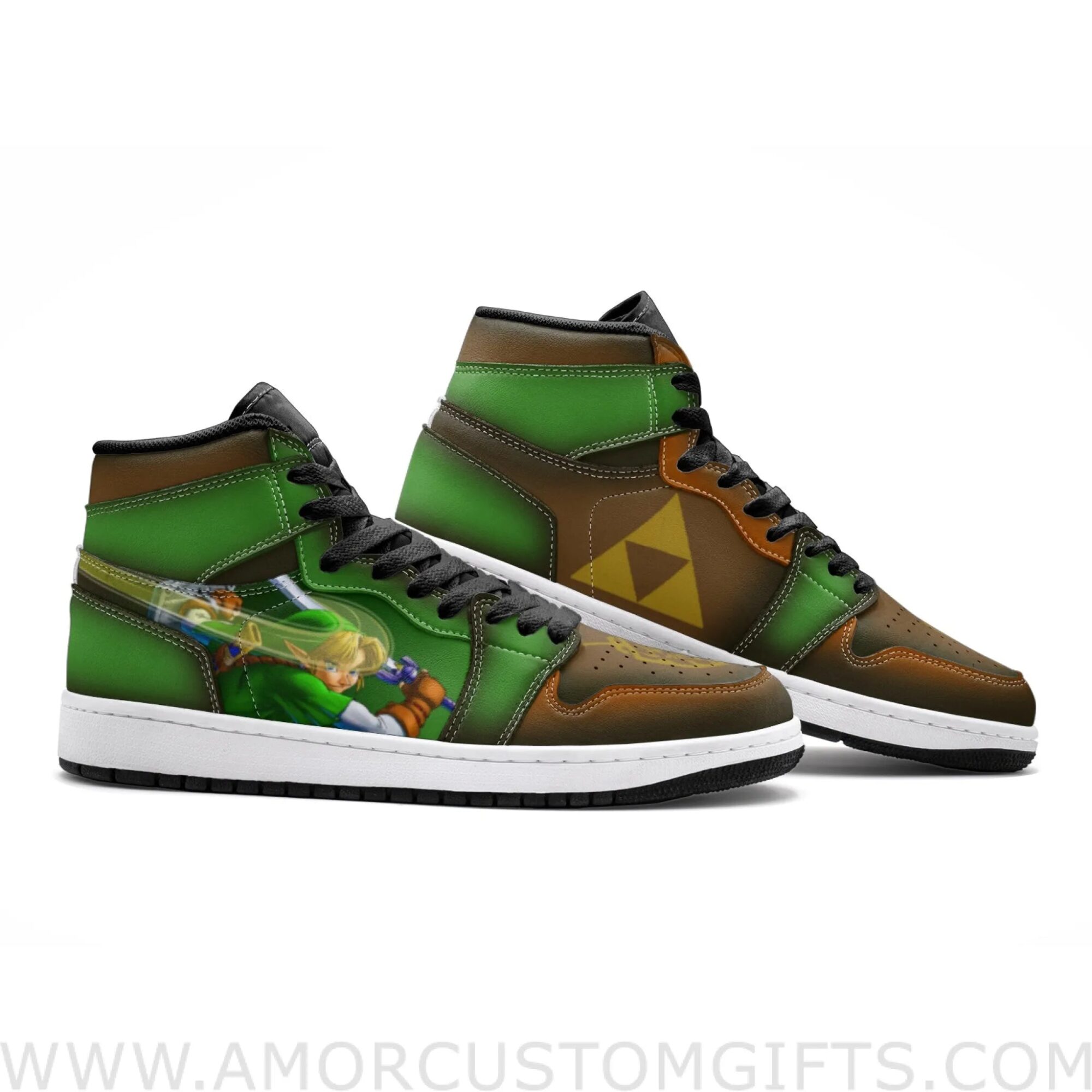 Custom Triforce Symbol Zelda Mid Top Basketball Sneakers Shoes | Personalizable Anime Fan Sneakers