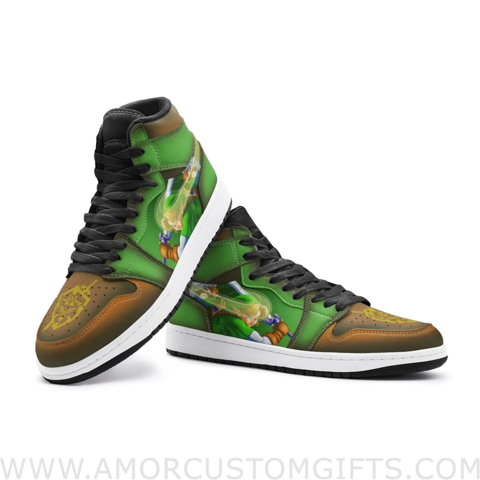 Custom Triforce Symbol Zelda Mid Top Basketball Sneakers Shoes | Personalizable Anime Fan Sneakers