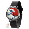 Kanagawa Wave Red Sun Demon Slayer Anime Leather Band Wrist Watch