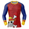 Hooktab Monkey D. Luffy Straw Hat One Piece Long Sleeve Rash Guard Compression Shirt Cosplay Anime Gym Shirt