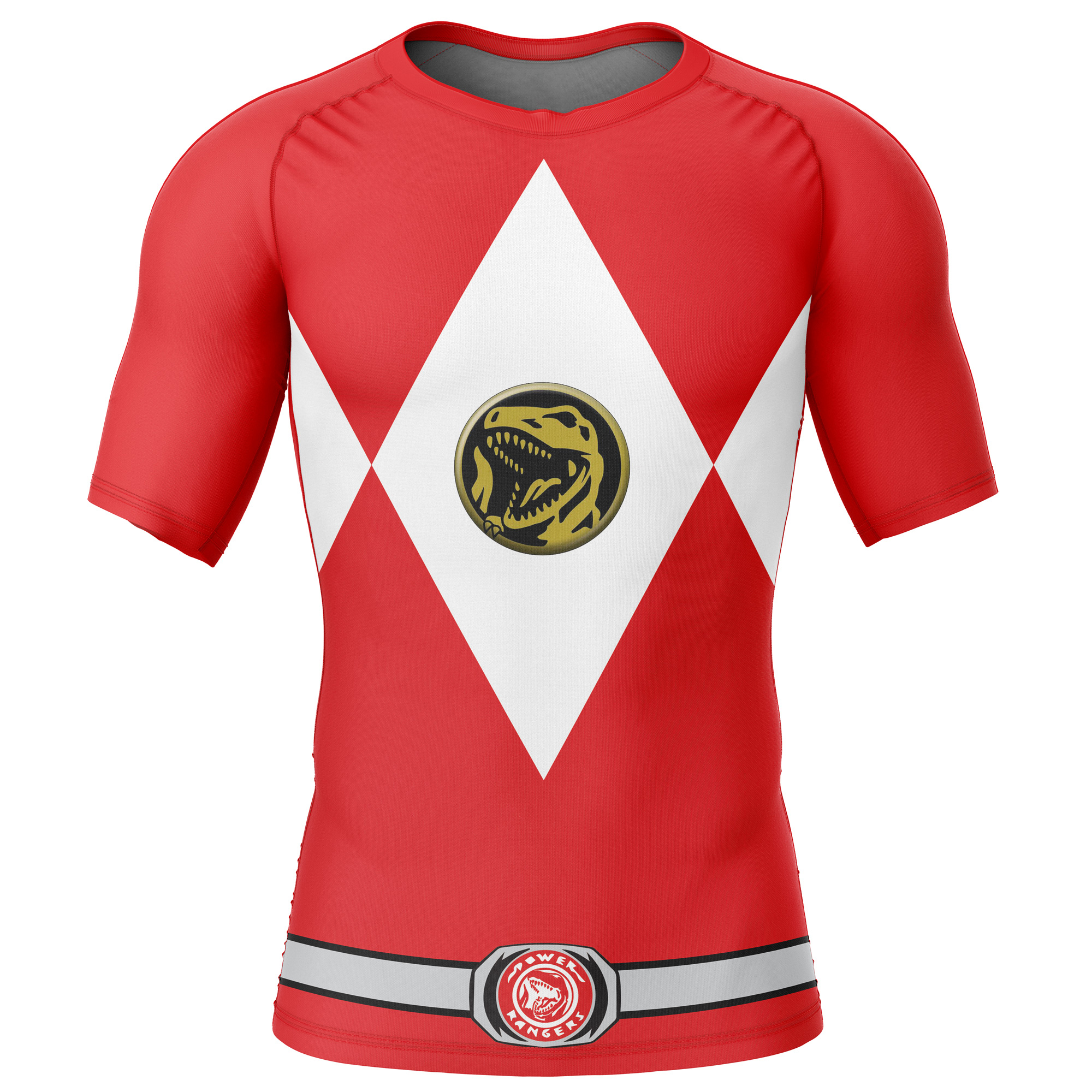 Hooktab Red Ranger Mighty Morphin Power Rangers Short Sleeve Rash Guard Compression Shirt Cosplay Anime Gym Shirt