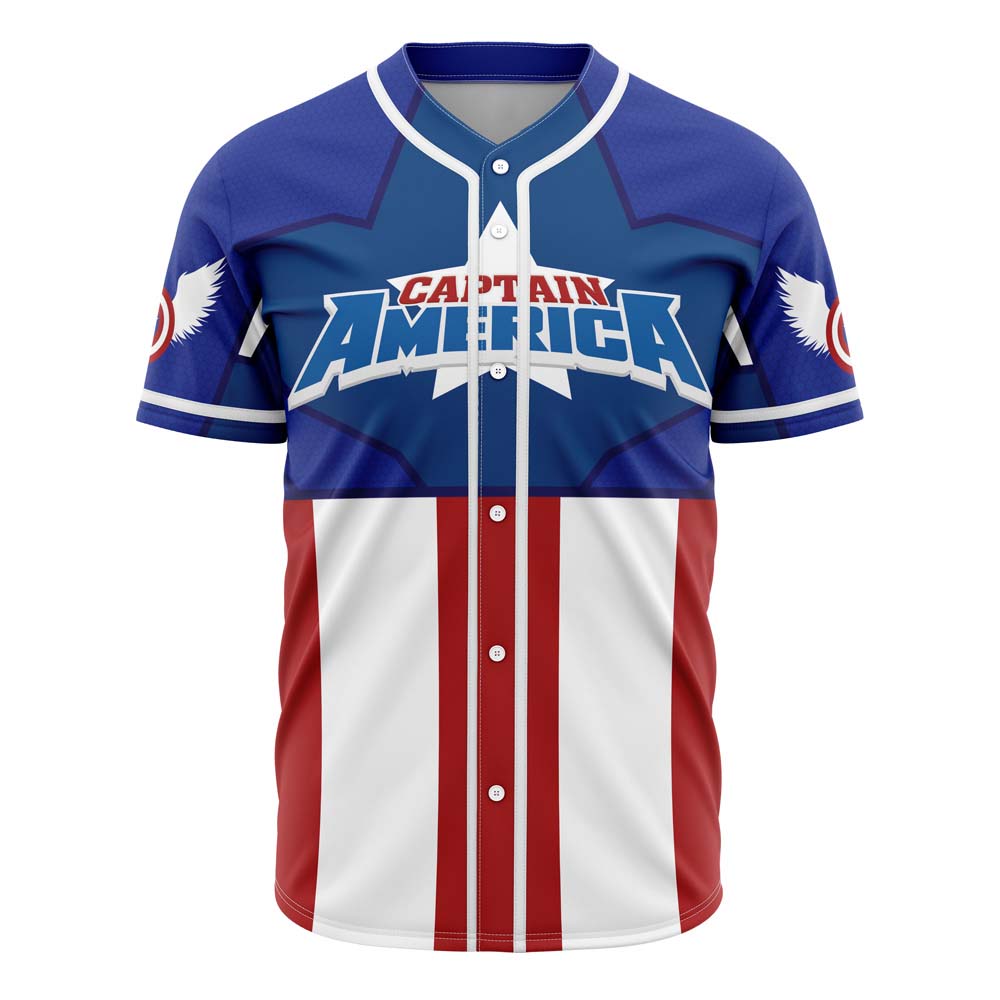 Hooktab 3D Printed Captain America Men's Short Sleeve Anime Baseball Jersey