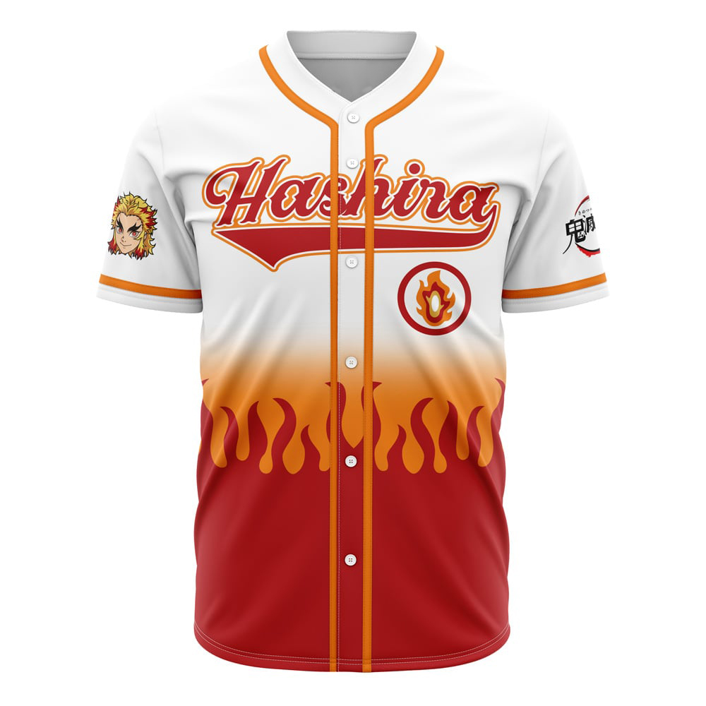 Hooktab 3D Printed Hashira Kyojuro Rengoku Demon Slayer Men's Short Sleeve Anime Baseball Jersey