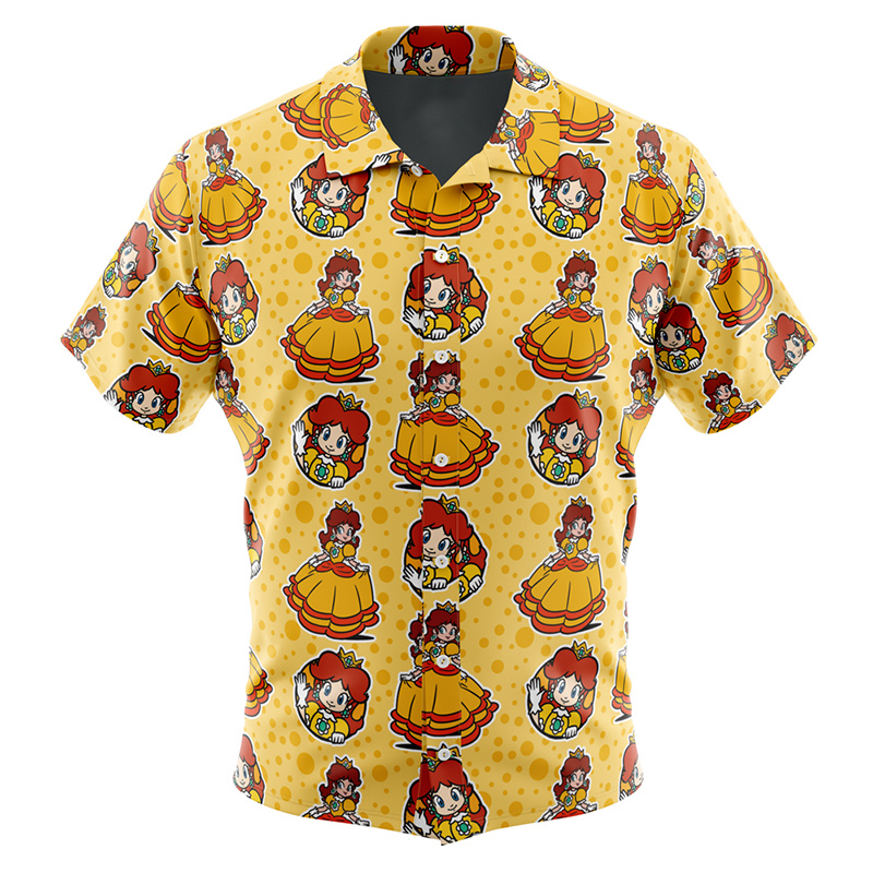 Princess Daisy Super Mario Bros Men's Short Sleeve Button Up Hawaiian Shirt