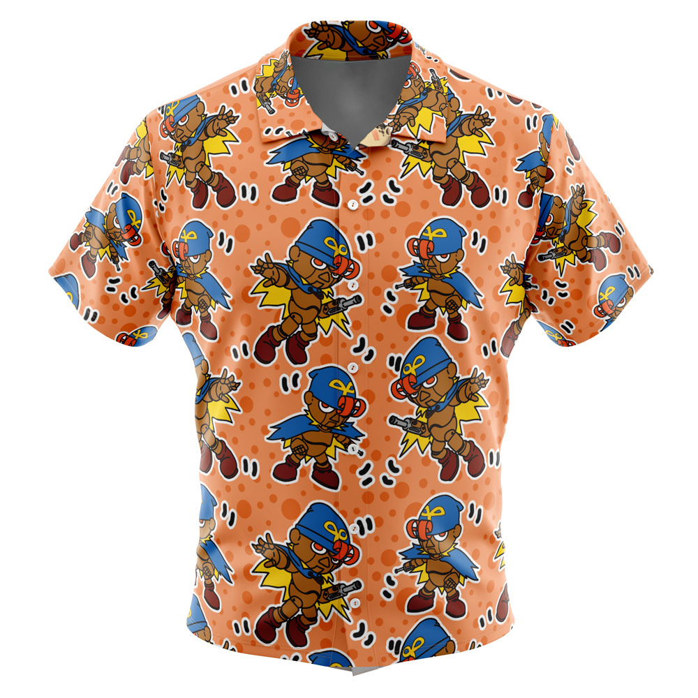 Geno Super Mario Bros Men's Short Sleeve Button Up Hawaiian Shirt