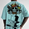 One Piece Men's Three Hats Back Printed Short Sleeve Crew Neck T-shirt