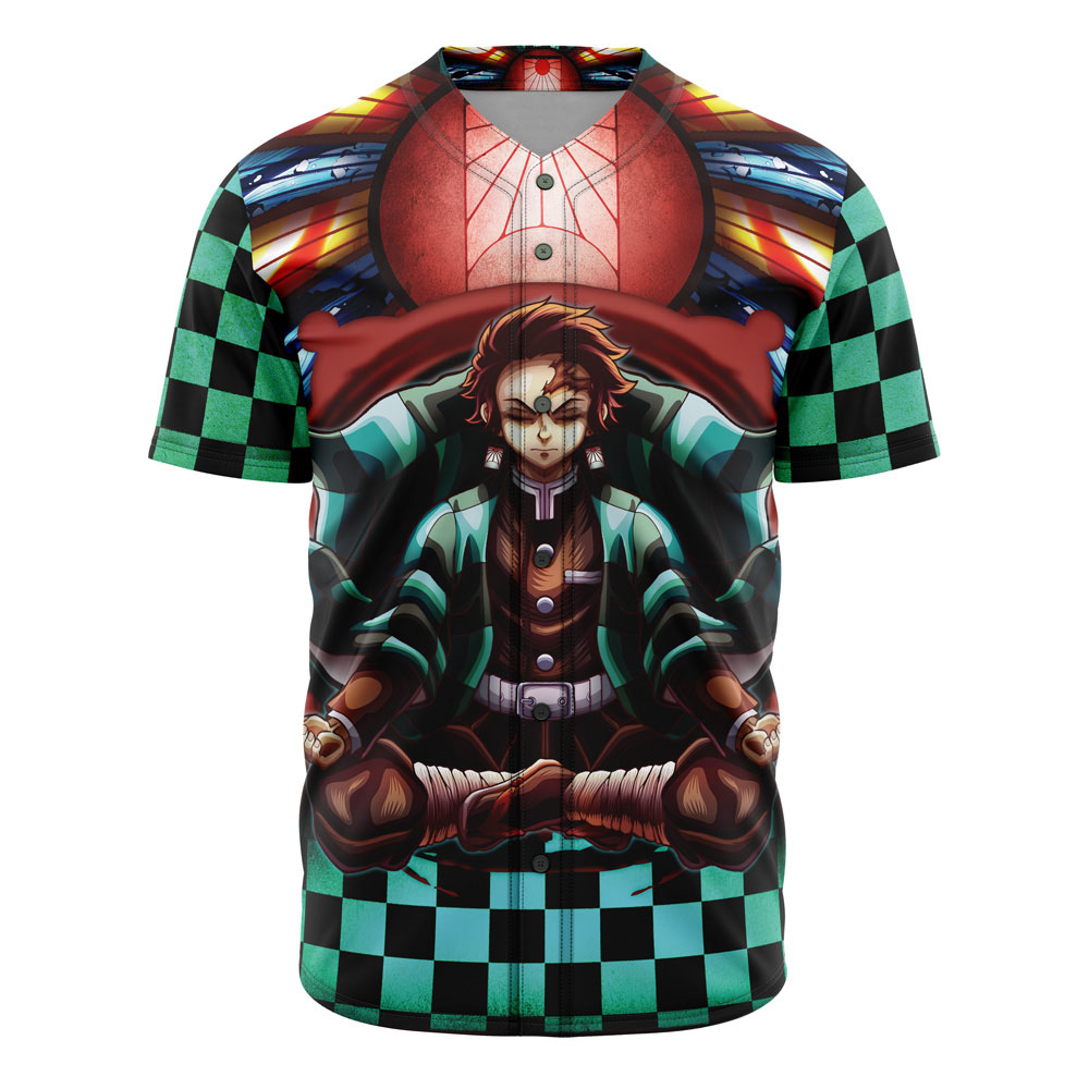 Hooktab 3D Printed Trippy Kamado Tanjiro Demon Slayer Men's Short Sleeve Anime Baseball Jersey