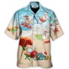 Christmas Santa Play On Beach Light Blue - Hawaiian Shirt