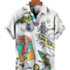 Skeleton Surfing Print Short Sleeve Button Down Shirt