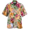 Cat Tropical Floral Orange Cat - Hawaiian Shirt