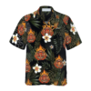 Firefighter Logo On Flame And Black Tropical Seamless Floral Hawaiian Shirt