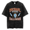 Michael Myers Mask And Knives Varsity Logo T-Shirt, Halloween Movie T-Shirt, Halloween T-Shirt