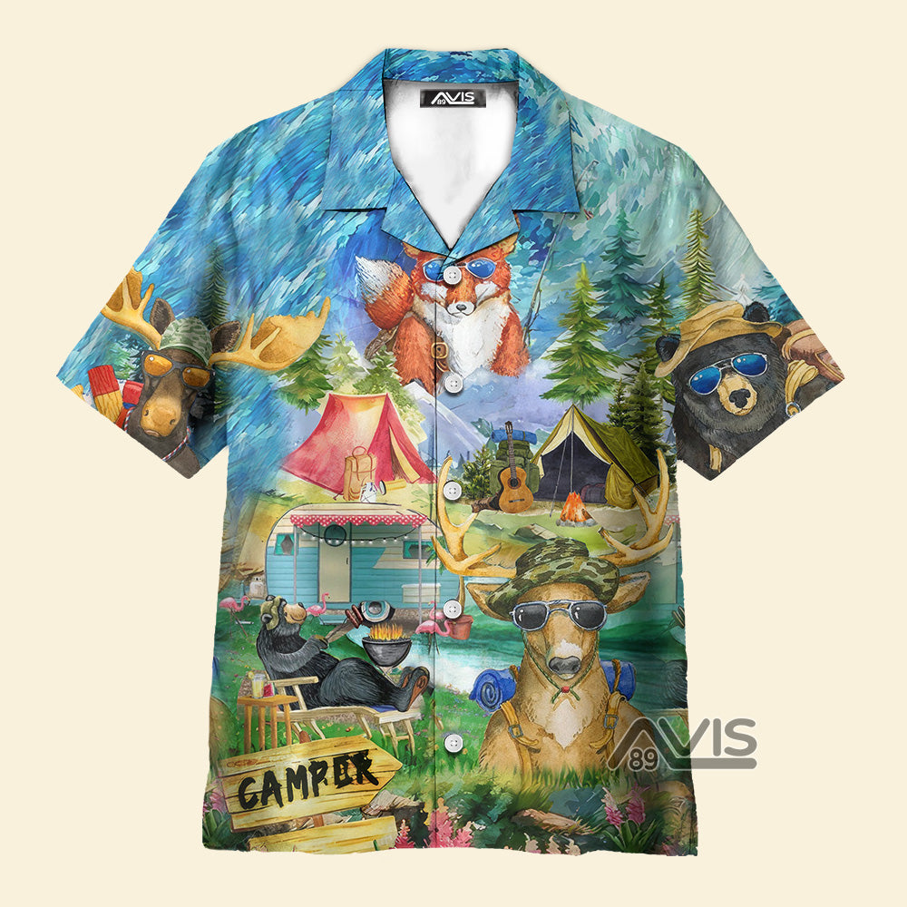 Camping Happy Animals - Hawaiian Shirt