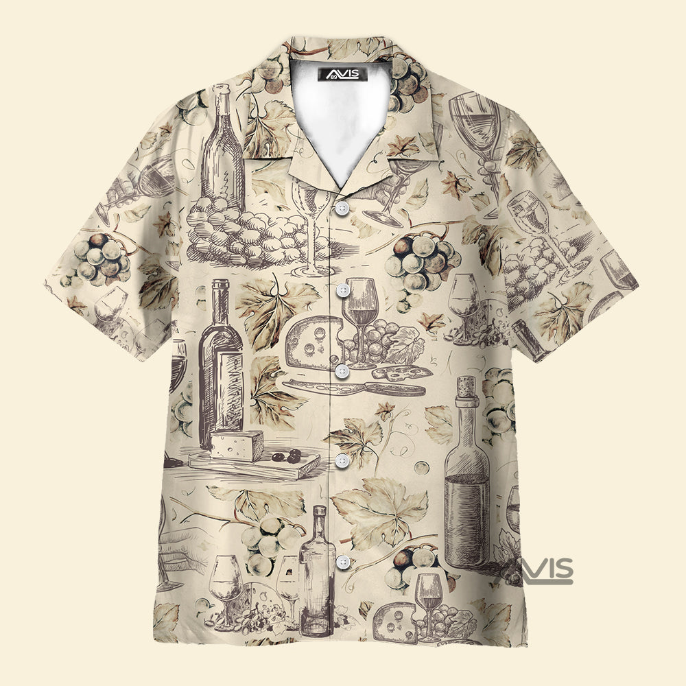 Wine And Grape Retro Art - Hawaiian Shirt