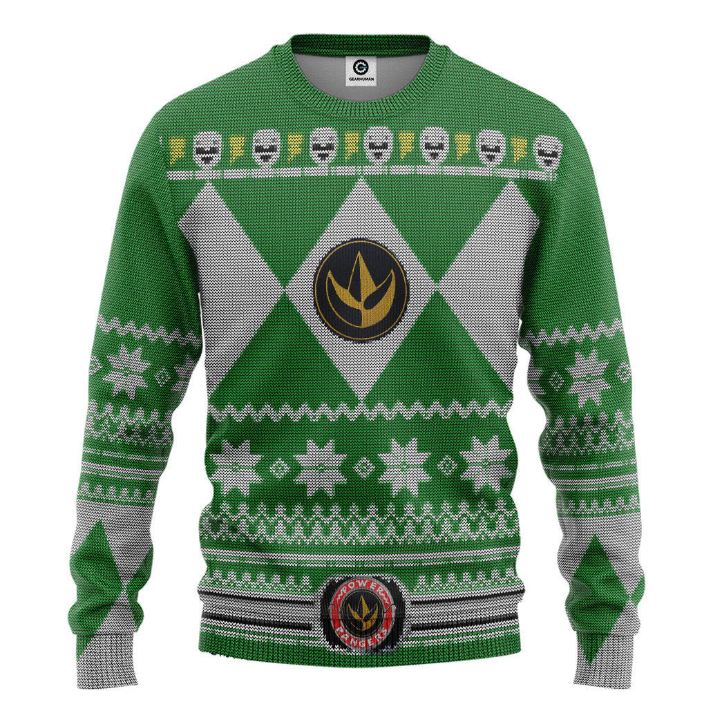 3D Mighty Morphin Green Power Ranger Custom Ugly Christmas Sweater