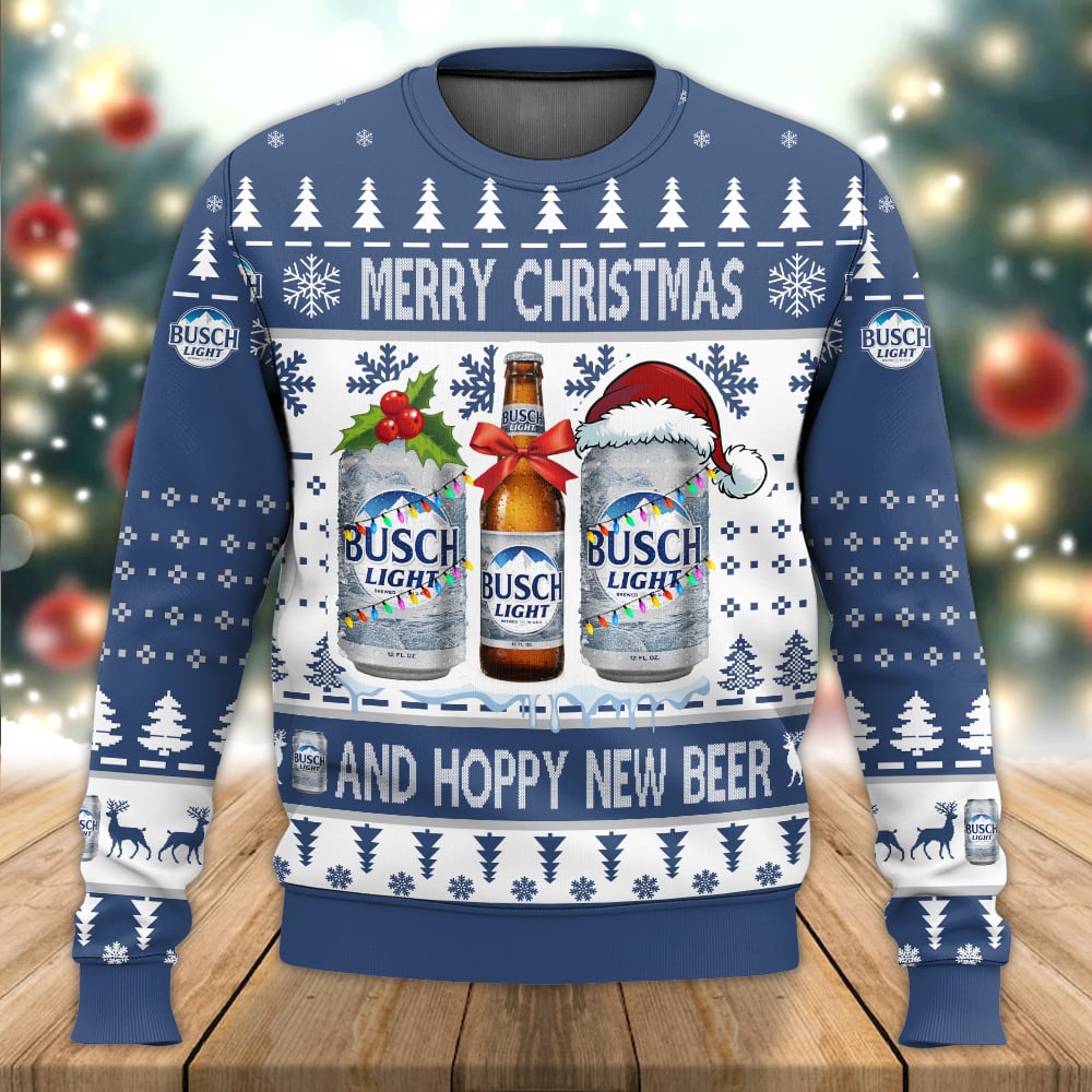 Busch Light Merry Christmas And Hoppy New Beer Christmas Sweater