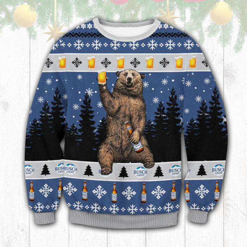 Busch Light Bear Ugly Christmas Sweater