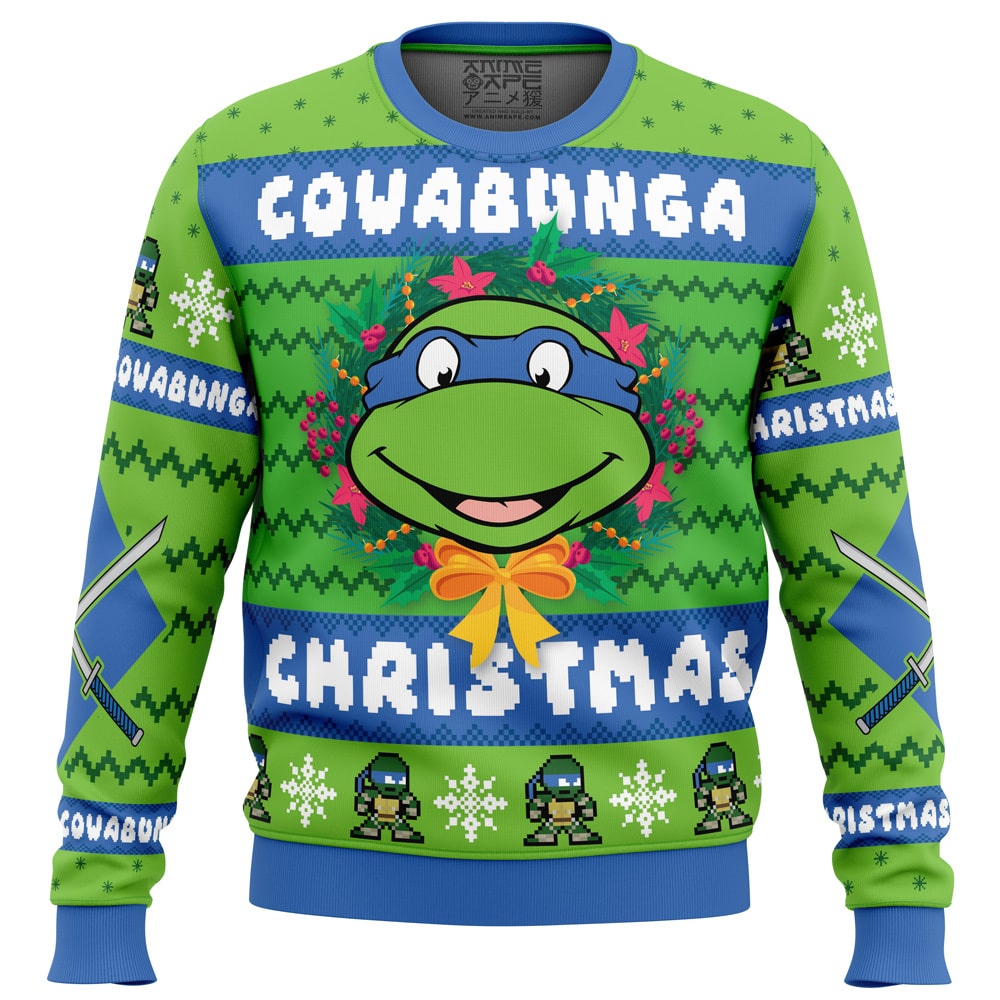 Cowabunga Leonardo Christmas Teenage Mutant Ninja Turtles Ugly Christmas Sweater Party Holiday