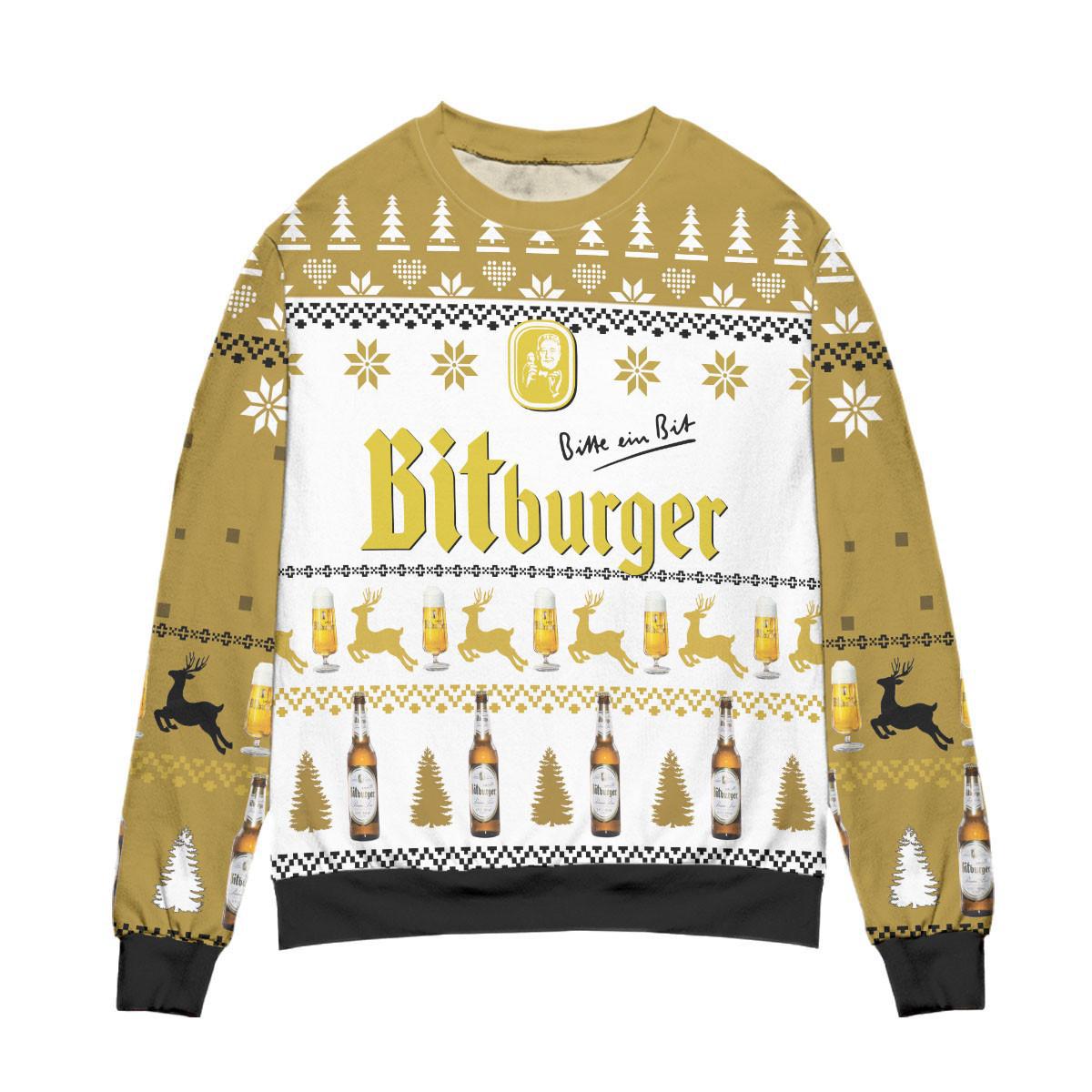 Bitburger Beer Logo Reindeer Pattern Ugly Christmas Sweater