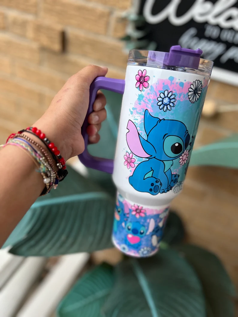 Stitch 40oz Tumbler, tumbler Dupe, Tumble 40oz , tumbler with handle, Cartoon Tumbler